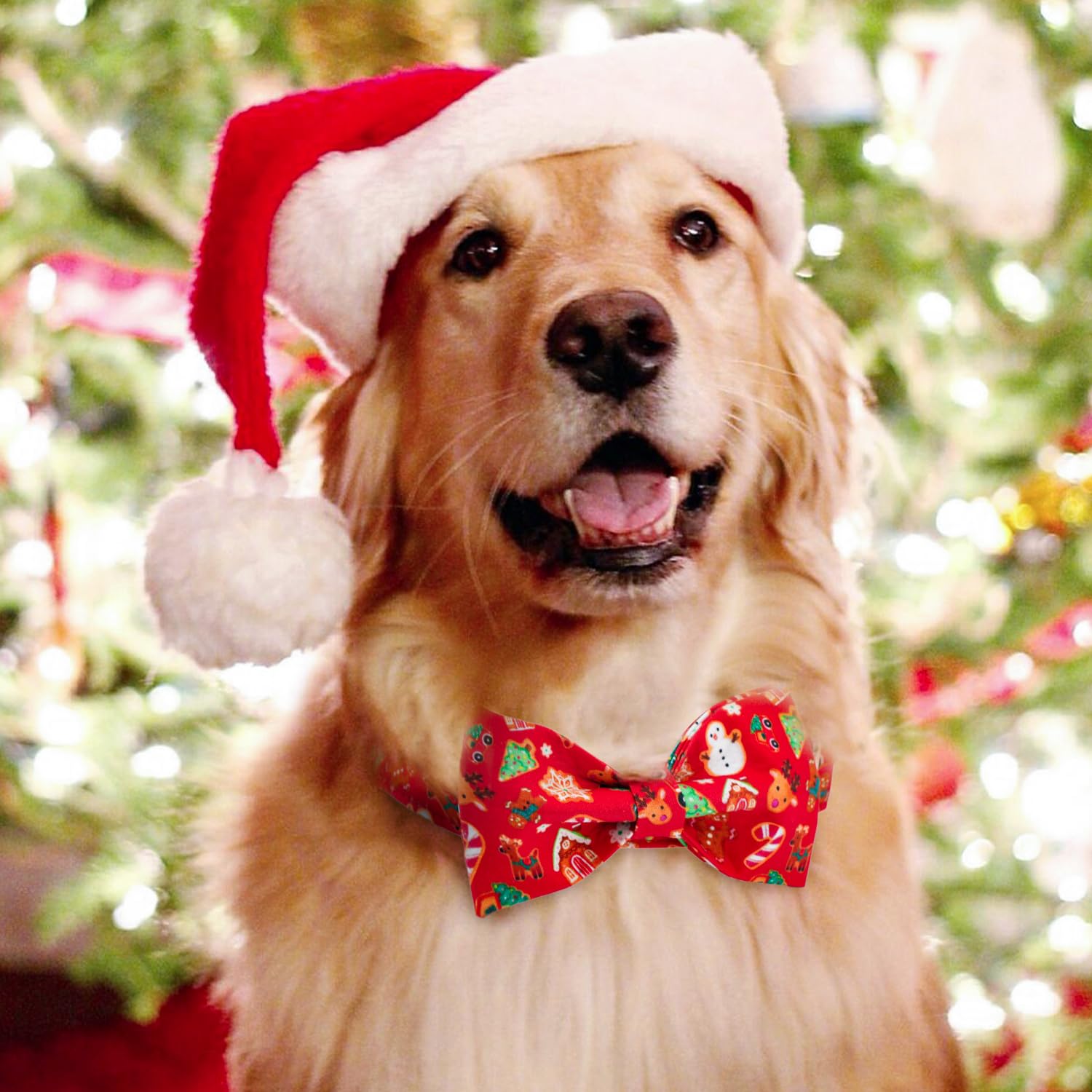 Tunkoo Christmas Dog Collar With Elegant Bow Tie Soft Comfy Cotton Adjustable Collar, Premium Metal Buckle For Puppy And Cat Sma