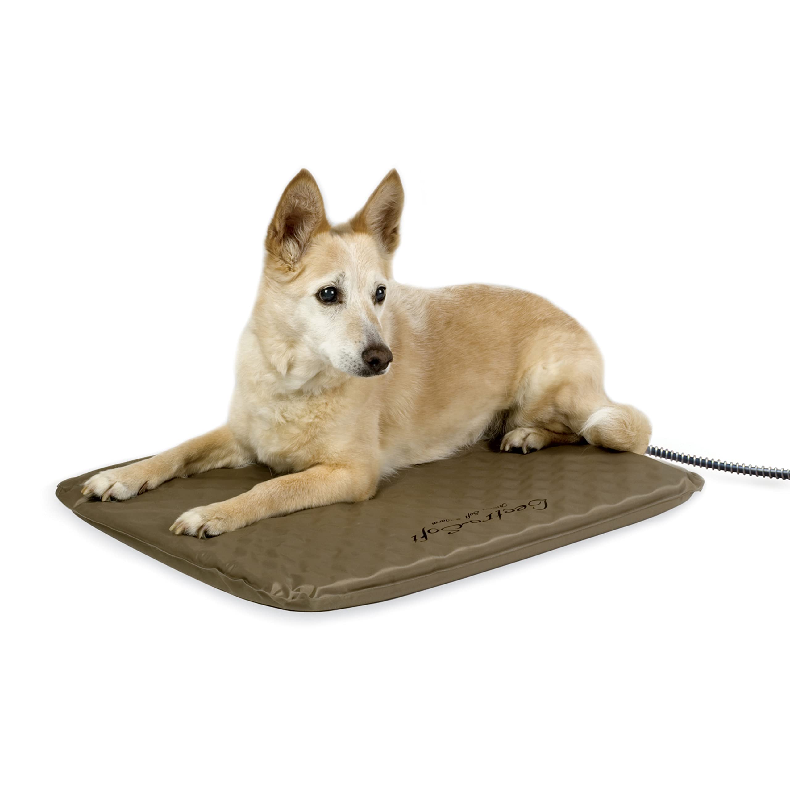 K&H Pet Products Lectro-Soft Orthopedic Outdoor Heated Dog And Cat Bed For Medium Dogs Or Big Cats, Soft/Flexible Safety Listed Warming Pad, Waterproof, Washable Cover - Medium 24 X 19In Tan 40W