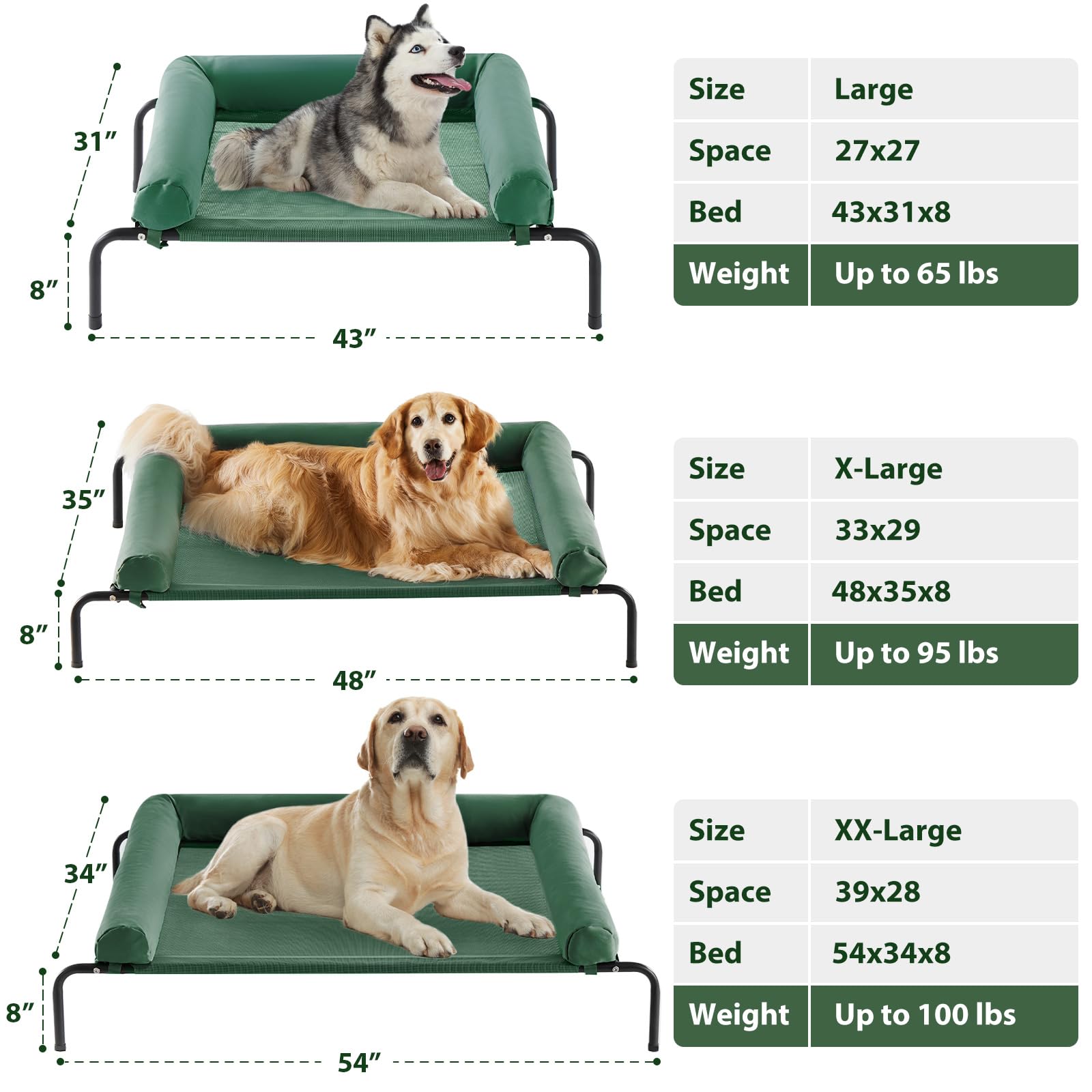RRPETHOME Extra Large Elevated Cooling Dog Bed, Raised Cot for Extra Large Dogs, Outdoor Chew Proof Portable Pet Cooling With Sk