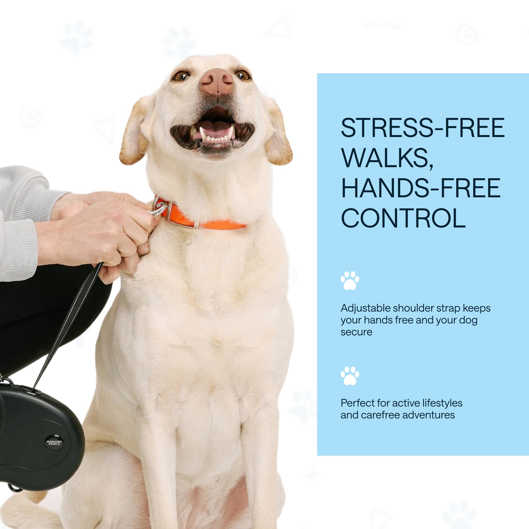 Long Retractable Dog Leash For Large Dogs Up To 110 Lbs, 17 Ft - No Free, Strong Nylon Tape, Heavy Duty, One-Handed Brake, Pause