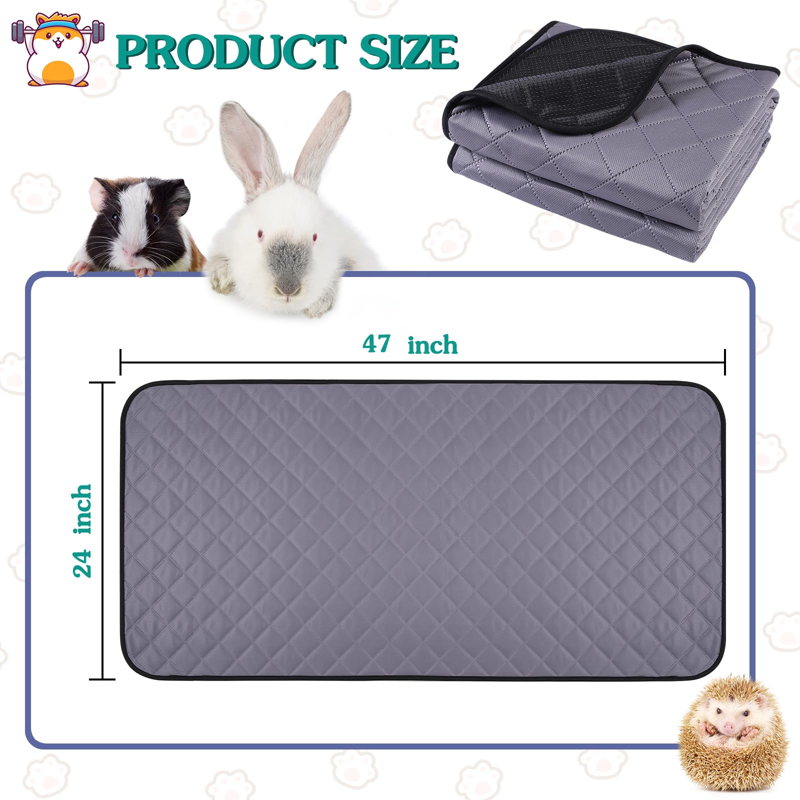 Aitmexcn 2Pcs Guinea Pig Cage Liners, Washable Guinea Pig Pee Pads, Super Absorbent Non Slip Reusable Guinea Pig Bedding For Sma