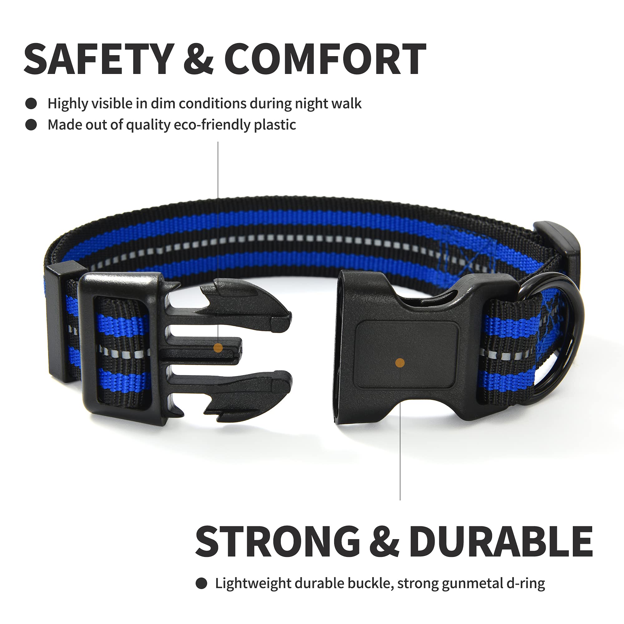 Mile High Life Reflective Dog Collar | Nylon Pet Collars Wiith Buckle | Light Weight Puppy Collars | Blue Dog Collars For Large