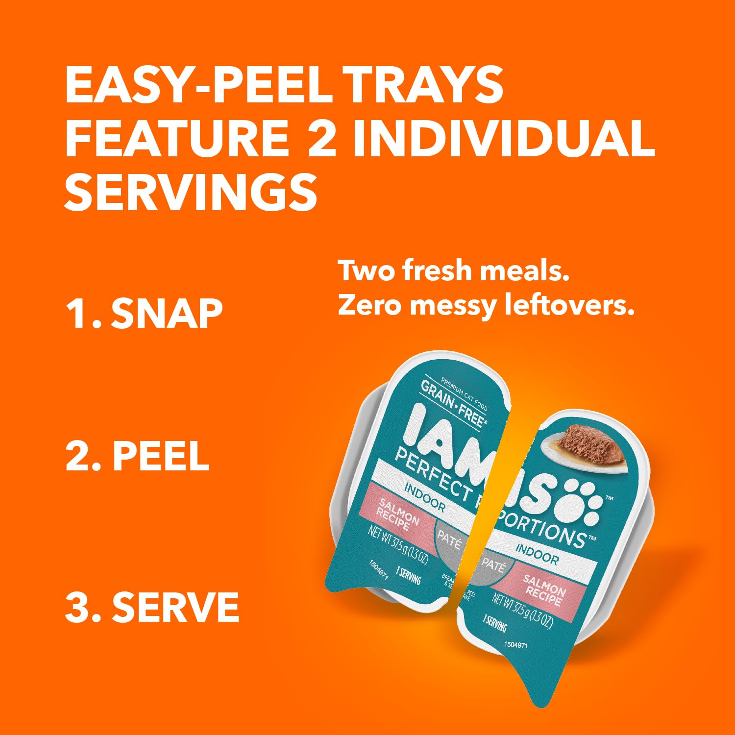 IAMS PERFECT PORTIONS Indoor Adult Grain Free* Wet Cat Food Pate Variety Pack, Salmon Recipe and Turkey Recipe, 2.6 oz. Easy Pee