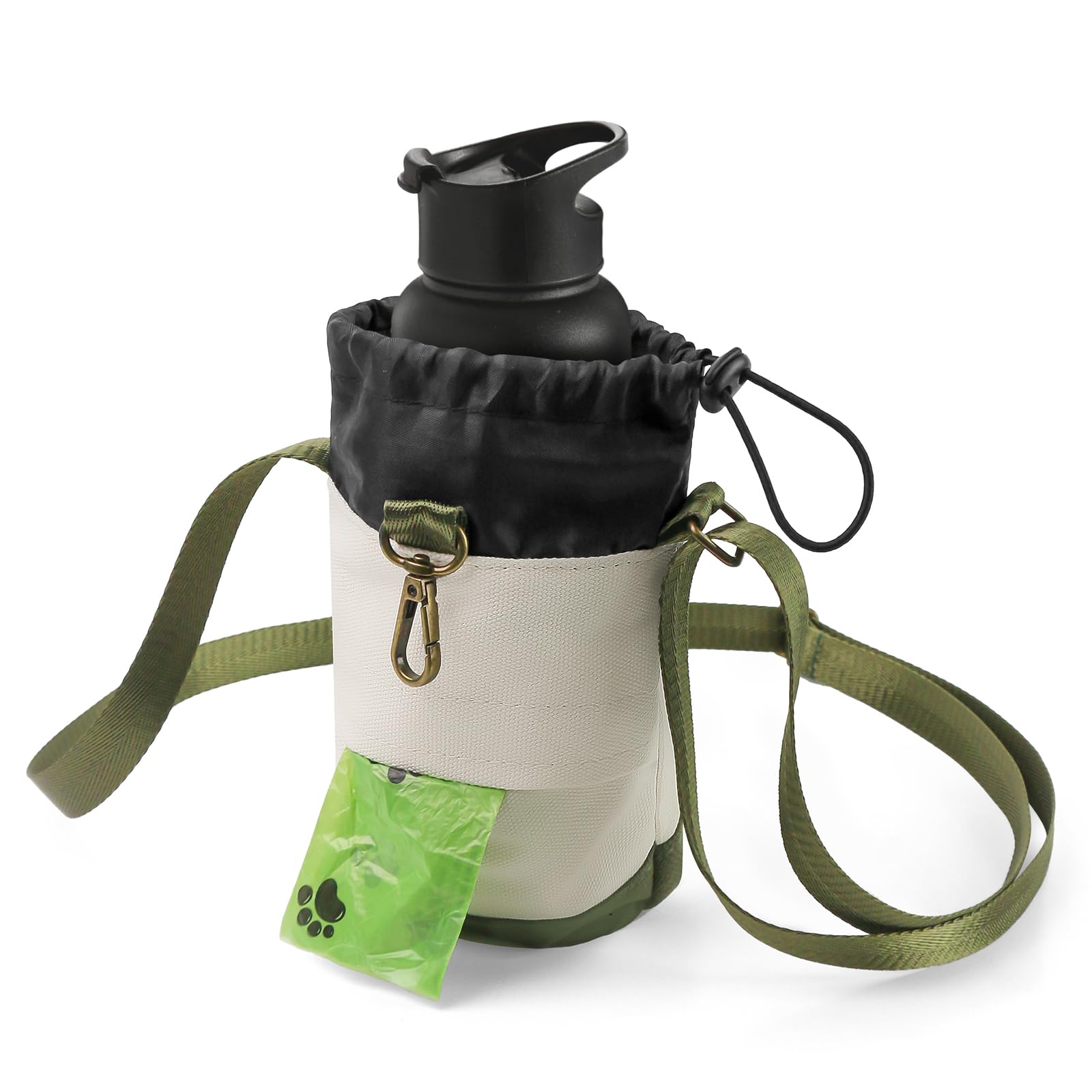 JourCraf Dog Poop Bag Holder, Pet Waste Bag Dispenser with Water Bottle Pocket, Drawstring Storage for Phone Treats Wallet, Adju