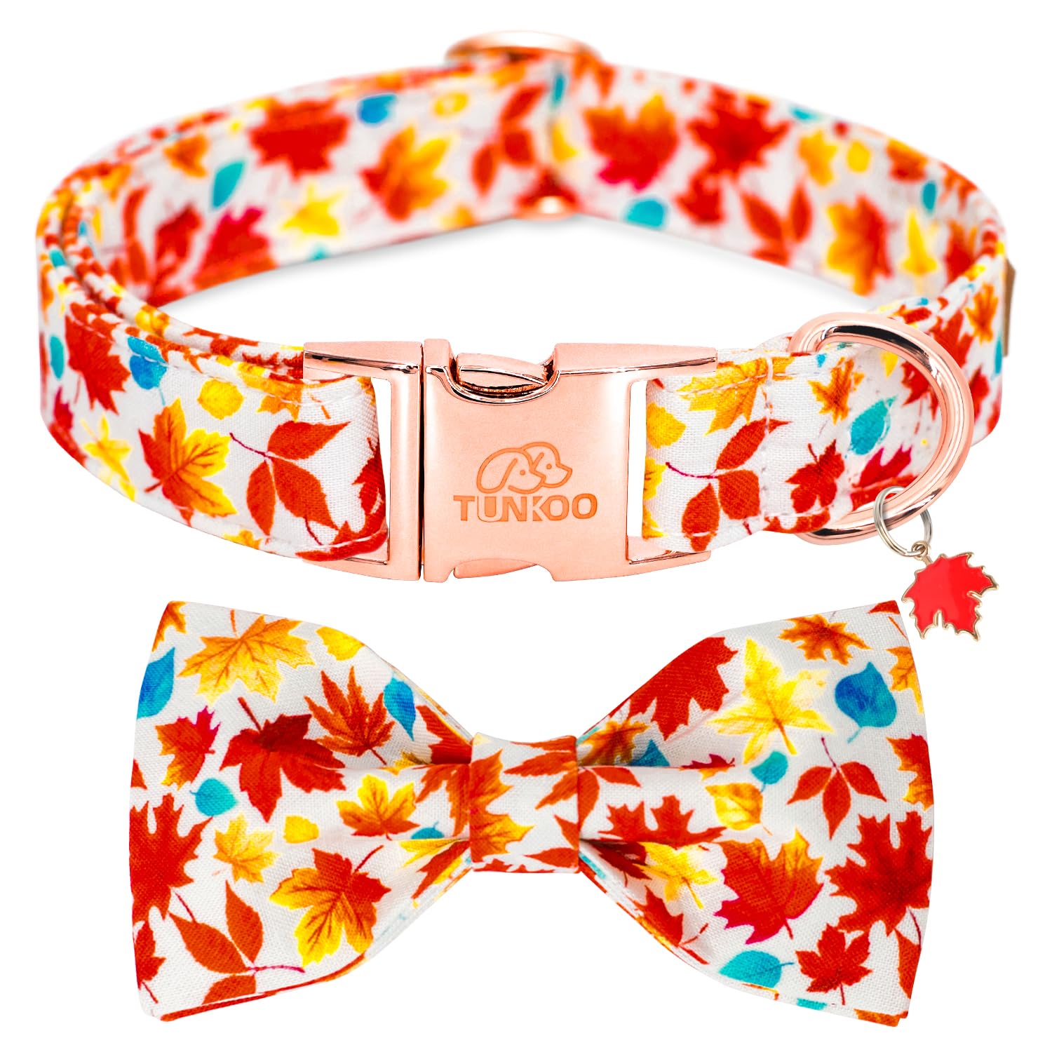 Tunkoo Fall Dog Collar With Elegant Bow Tie - Durable, Adjustable And Stylish Autumn Pet Collar, Available In Small Medium Large