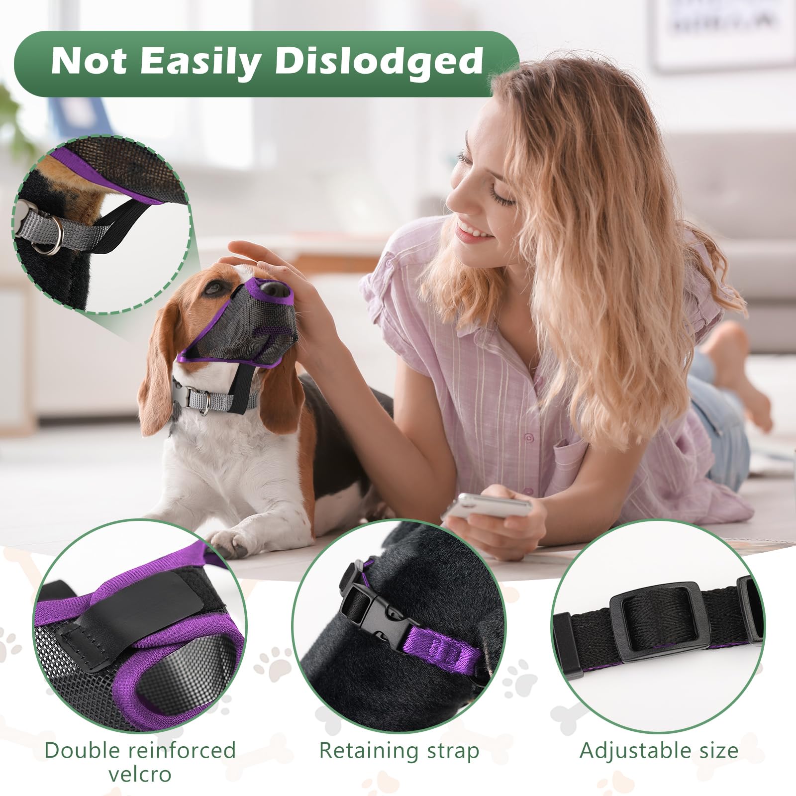 Purple Soft Dog Muzzle - Breathable Air Mesh, Allows Panting & Drinking - Adjustable Strap For Small To Large Dogs