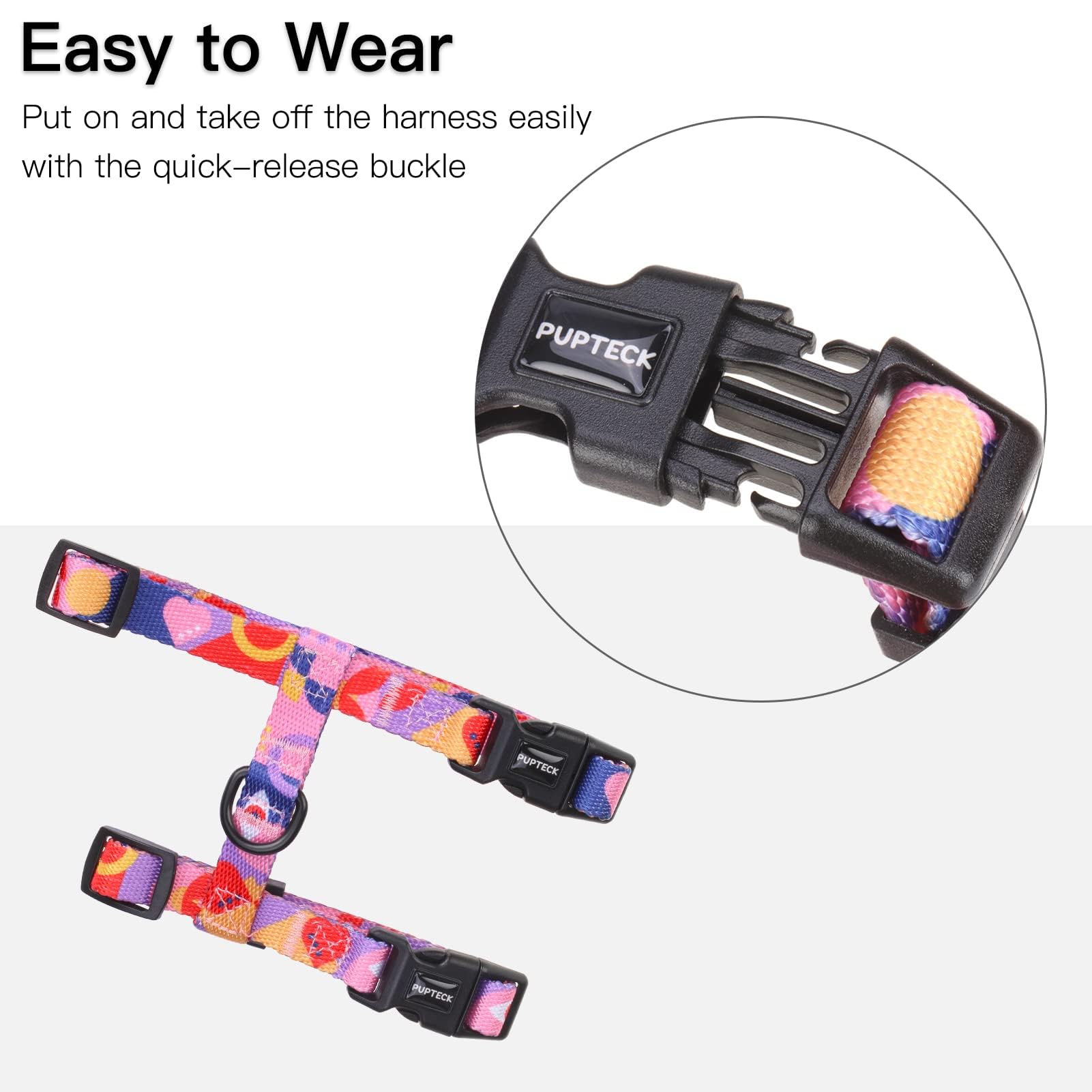 Pupteck Adjustable Cat Harness And Leash Set Escape Proof Kitten Strap Collar For Walking Travel, Printed Pink