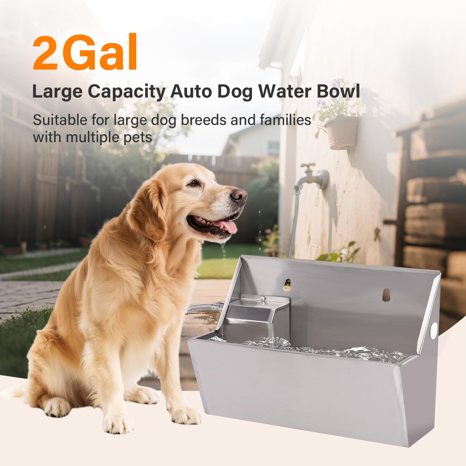 PAUQEWIE 2Gal Automatic Dog Water Bowl Dispenser Auto Fill Dog Waterer Outdoor Livestock Water Trough Drinking Feeder for Large