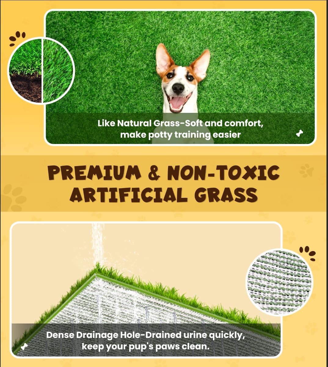 Super Absorbent Dog Grass Pad with Tray, 4-Layer Guard to Stop Leakage/Stink/Mess for Puppy Health, Reusable Washable Pee Pads f