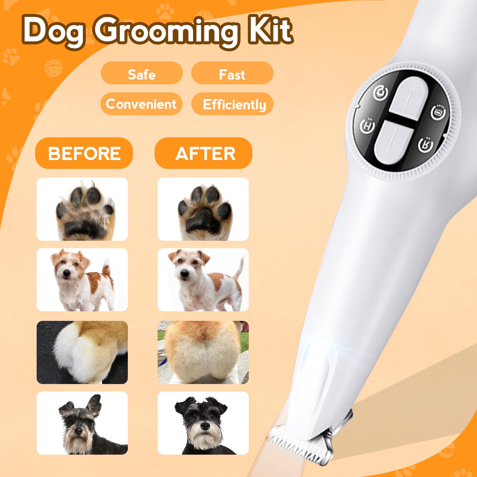 Dog Paw Trimmer For Grooming, 2 In 1 Dog Nail Trimmer With Light, Electric Dog Paw Hair Trimmer, Quiet Dog Clippers Grooming Kit