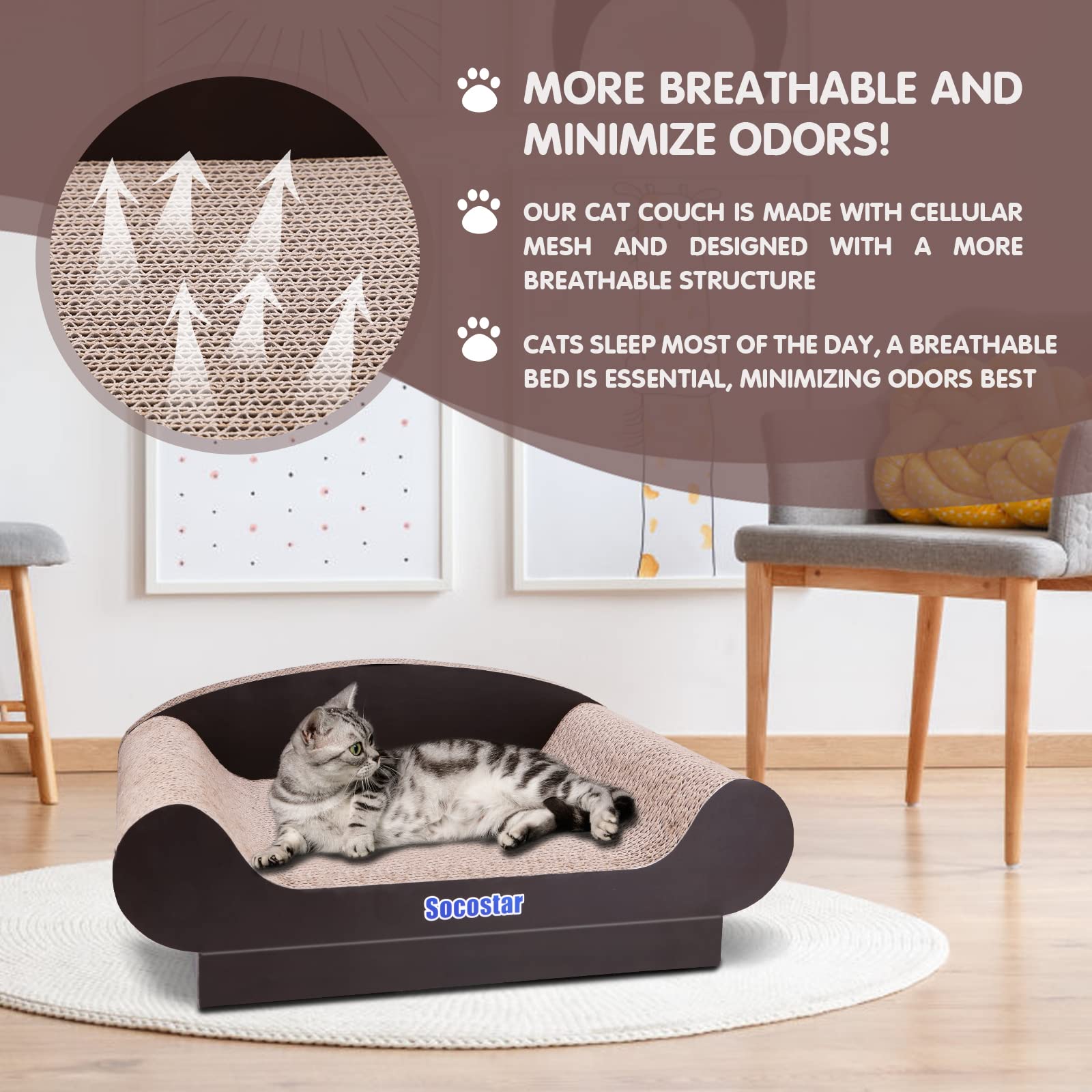 Socostar Cat Couch Bed Pad, Cardboard Cats Scratcher Furniture with Catnip, Large Scratch Sofa for Indoor Cats, Wear Resistant a