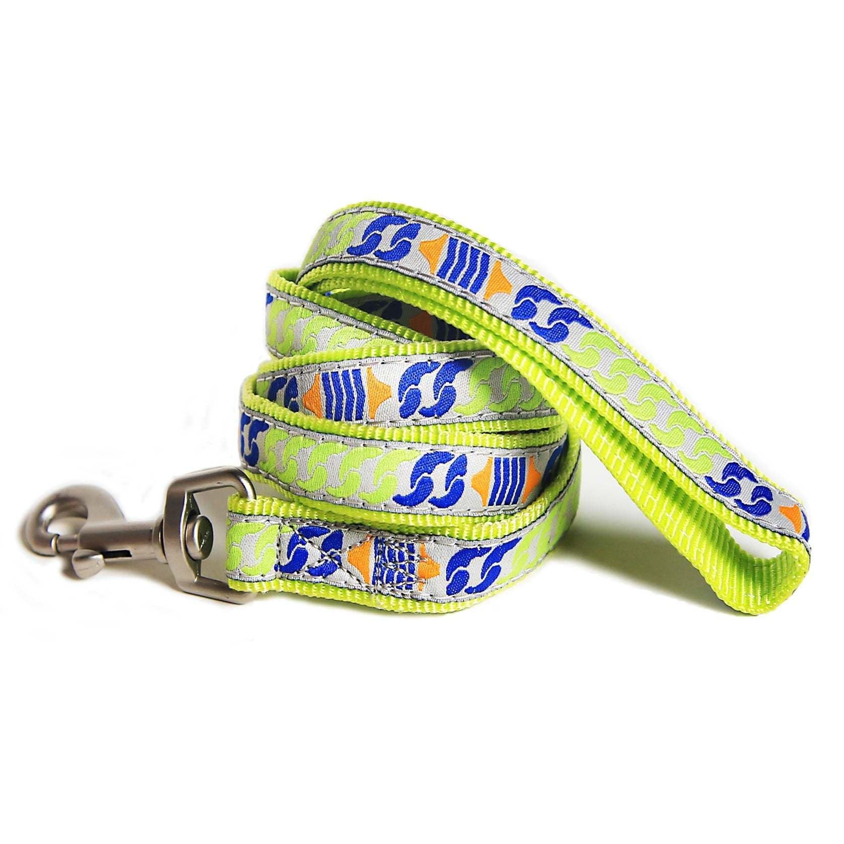 Touchdog 'Chain Printed' Tough Stitched Embroidered Collar and Leash, Small, Yellow