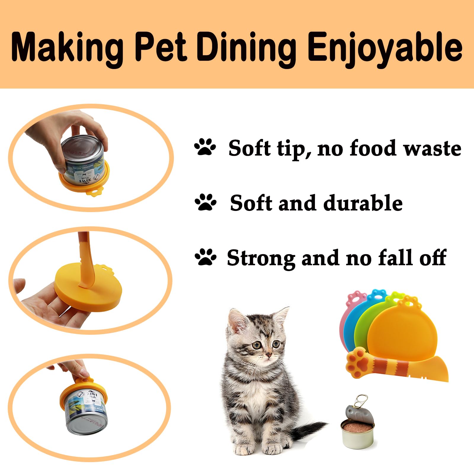 IVIA PET Food Can Spoon & Lids, One Multi-Functional Opener Spatula, 4 PCS BPA Free Silicone Universal Can Covers, Cute Paw Shap