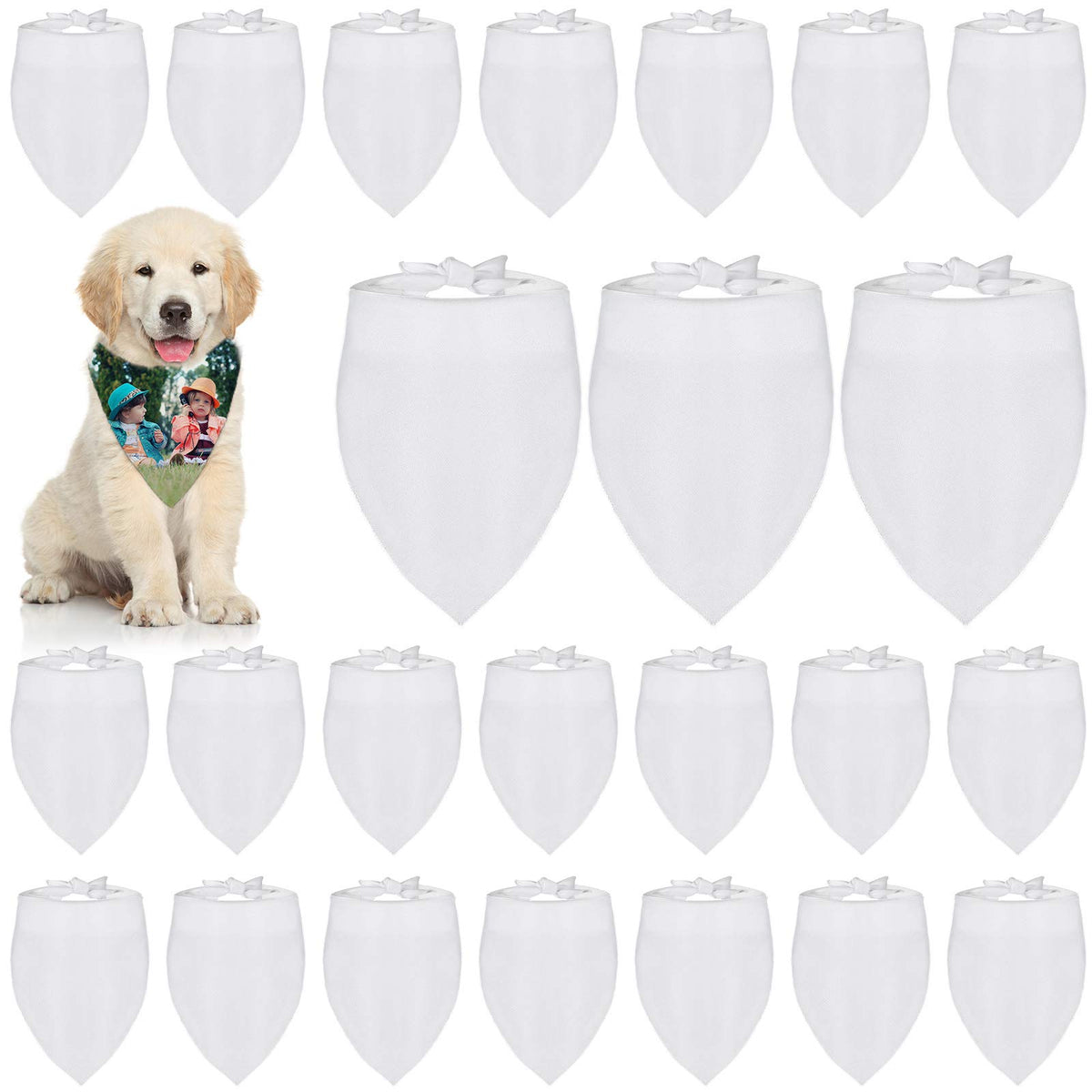 24 Pieces Sublimation Blank Dog Bandanas Solid White Diy Pet Bandanas Triangle Scarf Polyester Pet Heat Transfer Triangle Bibs Kerchief Accessories For Dogs Puppy Cats