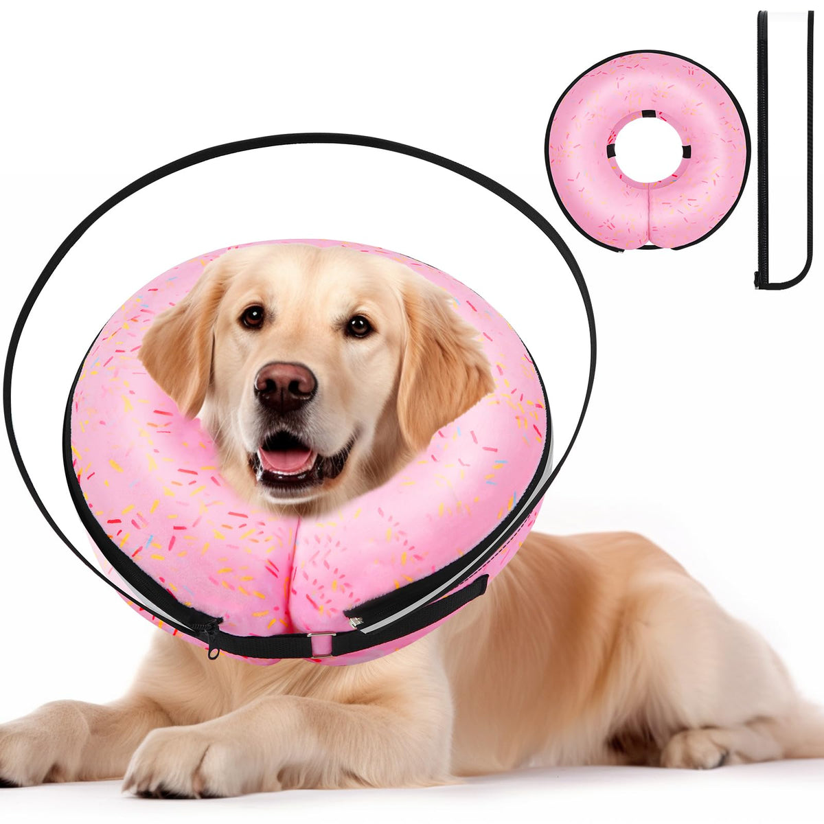 2-In-1 Soft Inflatable Dog Cone Collar Alternative With Enhanced Anti-Licking Guard Shield, Dog Donut Collar After Surgery, Adju