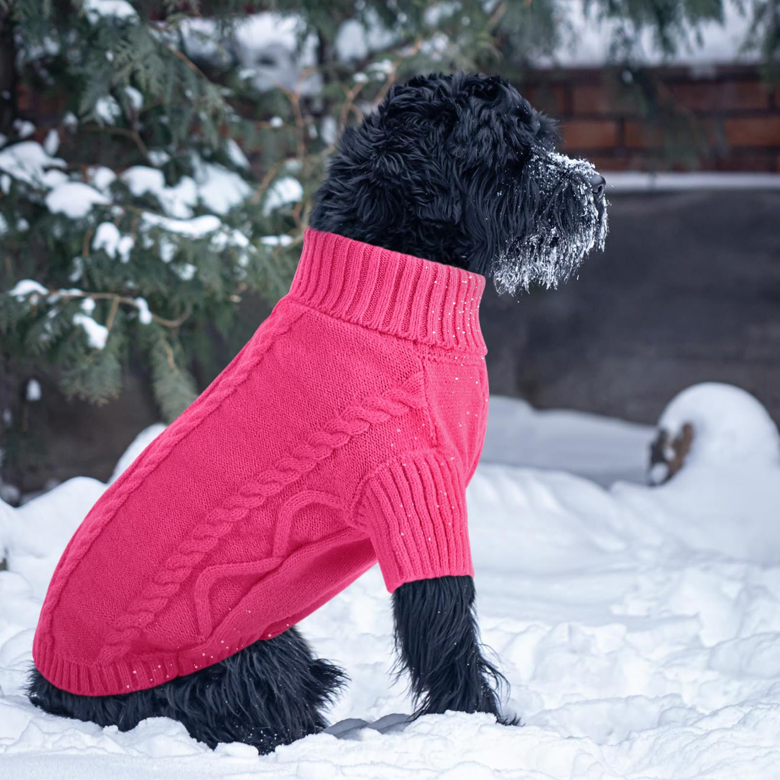 Queenmore Large Warm Sweater For Extra Large Dogs, Chunky Knitted Turtleneck Winter Outfit For Big Doggie Boy Girl (Fuchsia, 2Xl