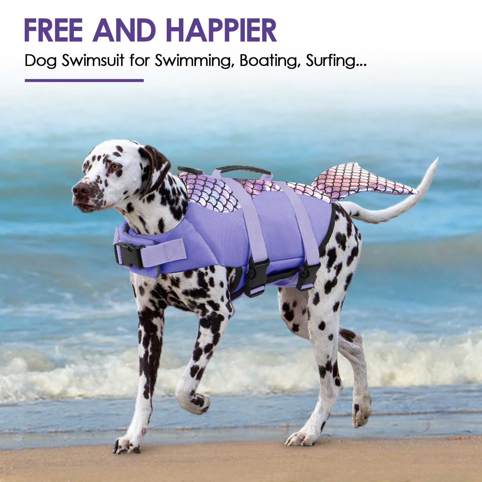 Bess Bridal Dog Life Jacket - Mermaid Life Vest For Swimming Boating - Pet Lifejacket Swimsuit With Rescue Handle - High Flotati