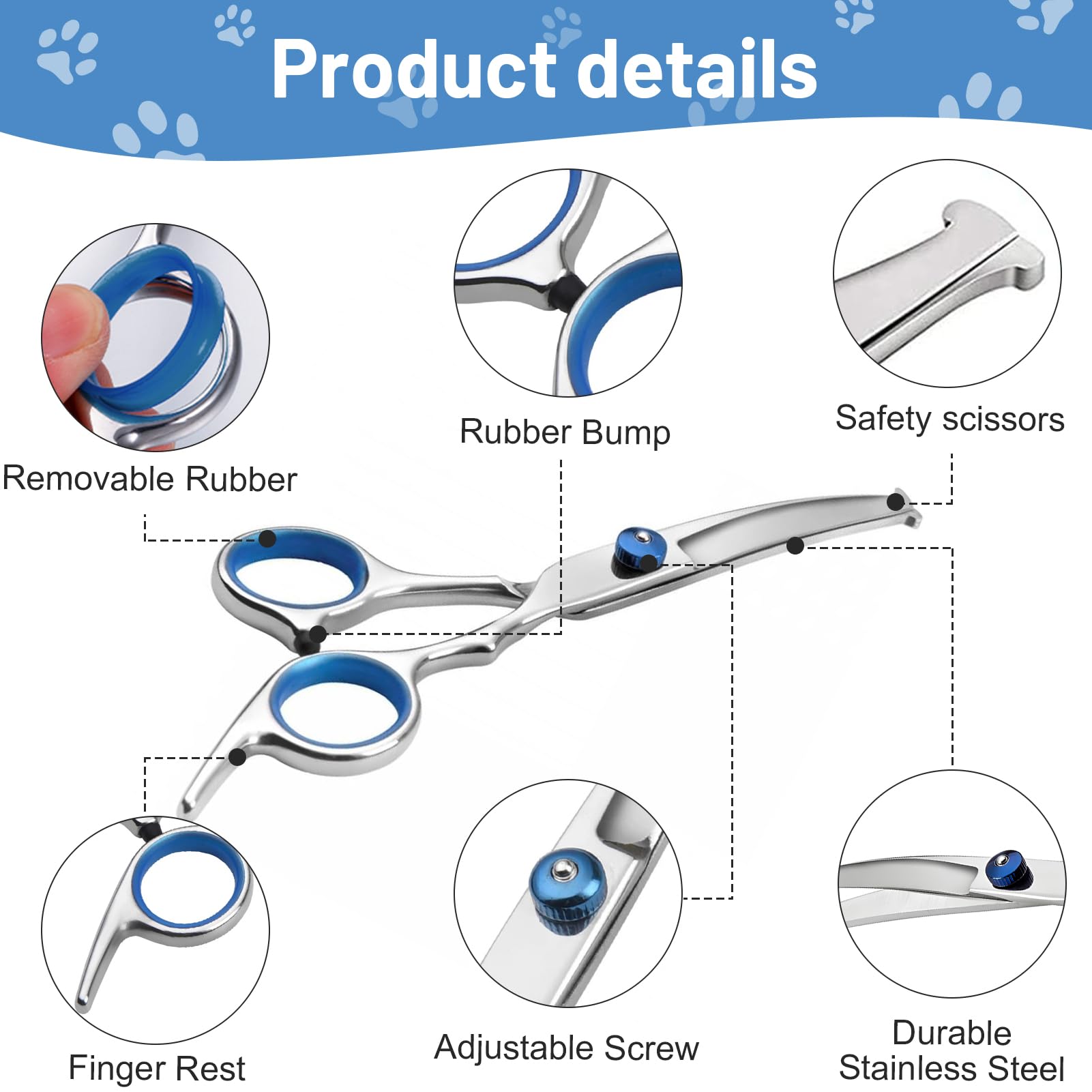 Curved Dog Grooming Scissors With Safety Round Tips, Light Weight Professional Pet Trimming Grooming Shears 4Cr Stainless Steel