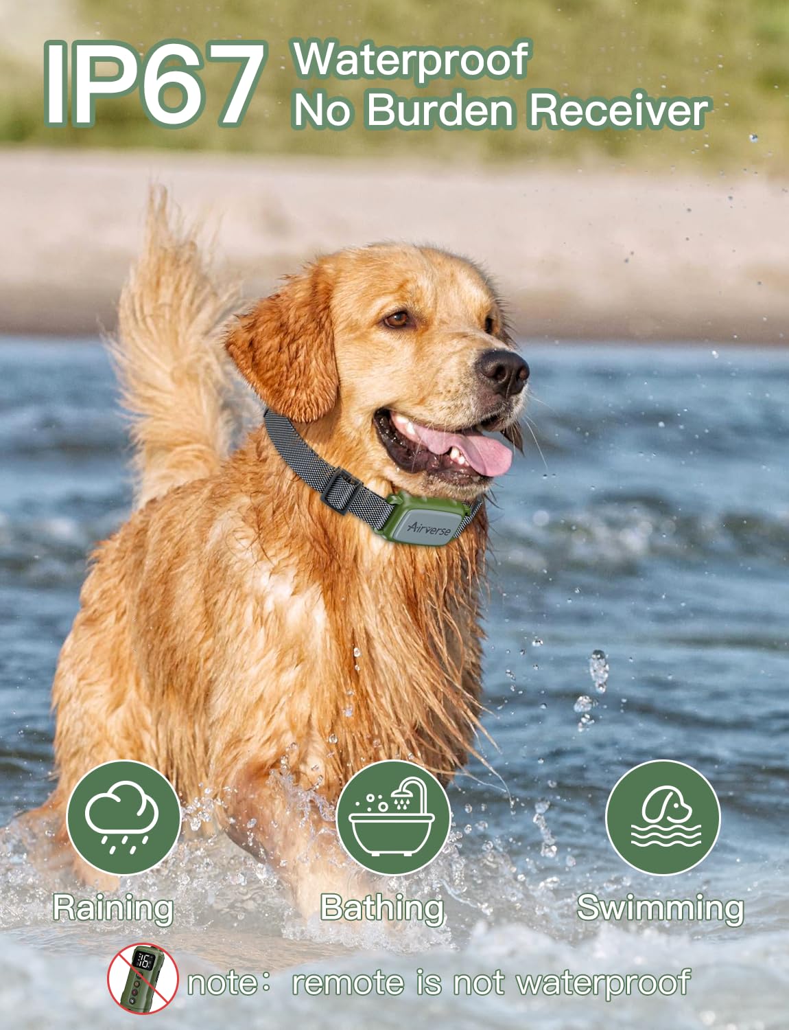 Airverse Dog Shock Collar - 3300 ft Waterproof Dog Training Collar with Remote, 3 Modes Electric Dog Training Collar,Beep/Vibrat
