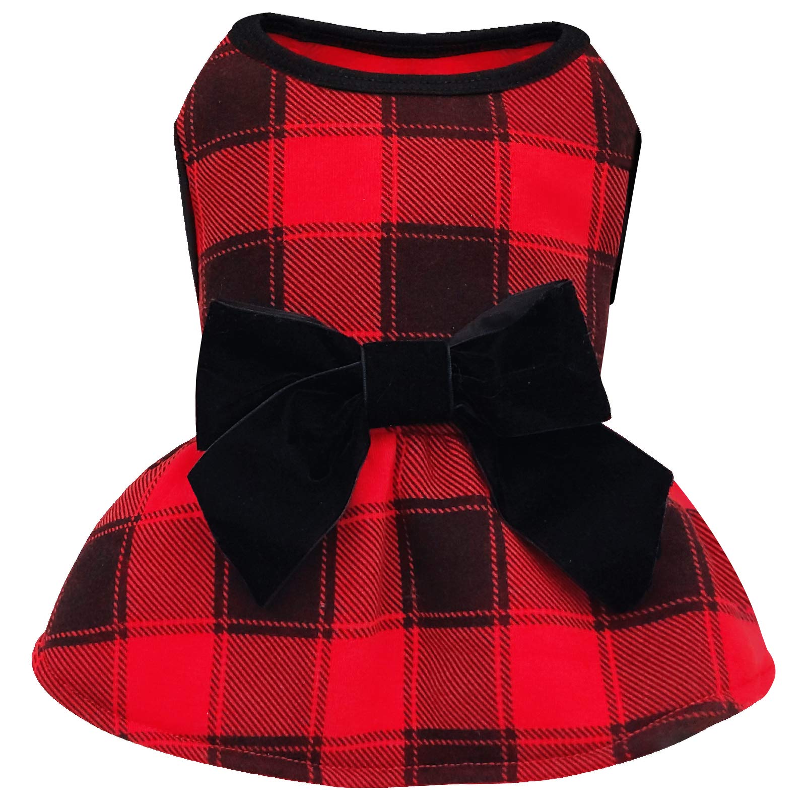 Kyeese Dog Dress For Small Dogs Red Buffalo Check Dog Dresses With Bowtie Pullover Dog Dress