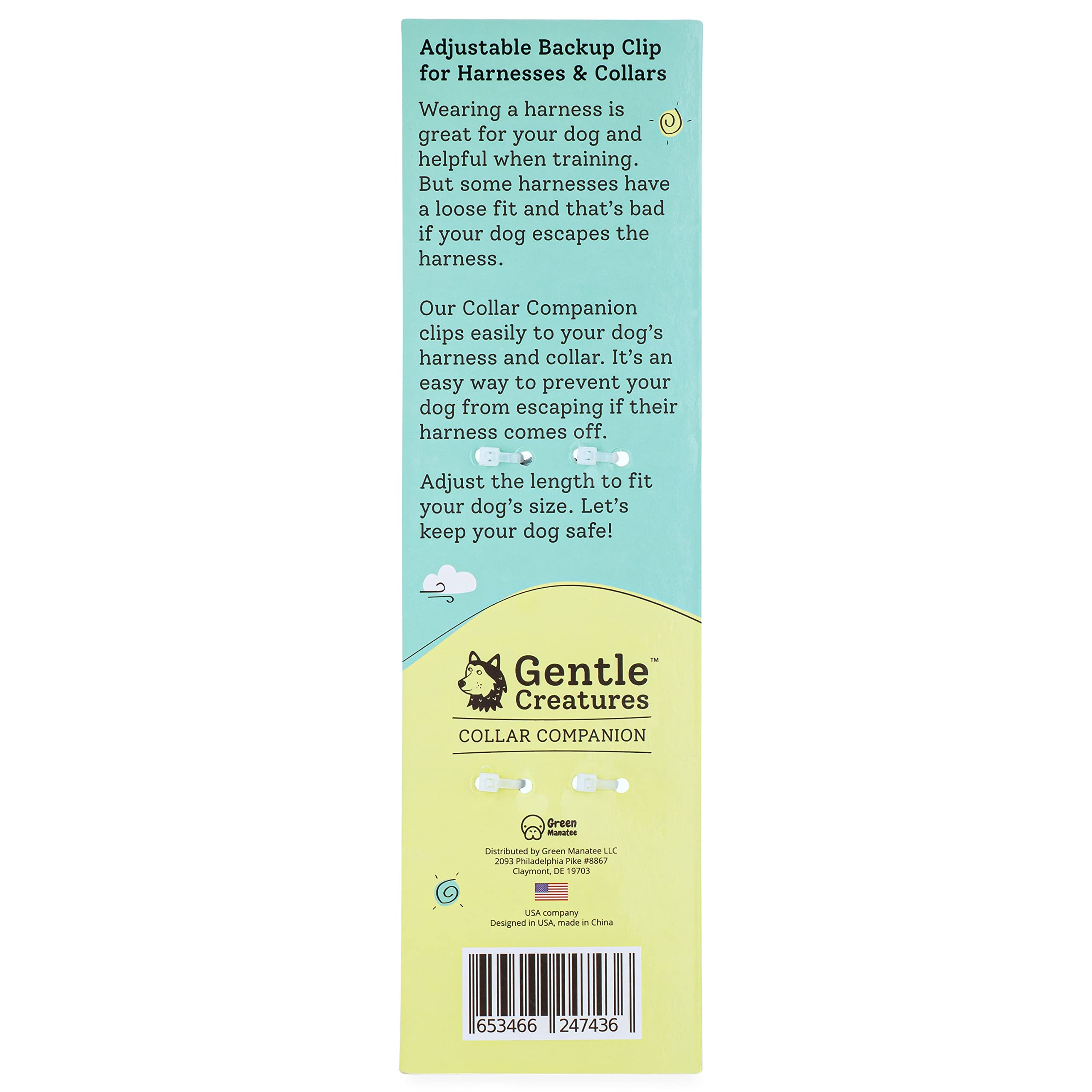 Gentle Creatures Collar Companion - Adjustable Collar Backup Clip For Dog Harness, Prong, Pinch Collar, Gentle Lead - Double Ended Clasp - Safety Clip