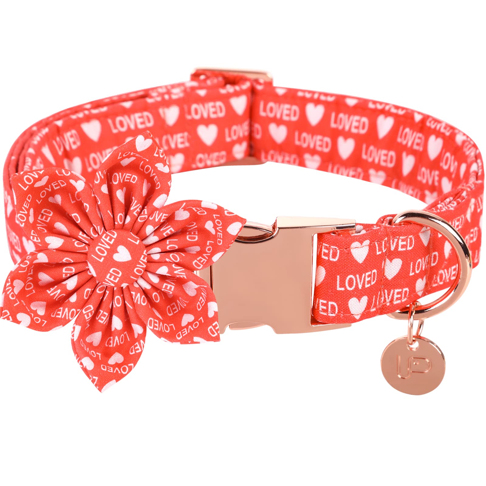 Up Urara Pup Valentine’S Day Dog Collar With Flower, Valentine Flower Collar With Metal Buckle, Valentine’S Day Gift Pet Collar For X-Large Girl Dog, Wedding Dog Collar, Red, Xl, Neck 16-26In