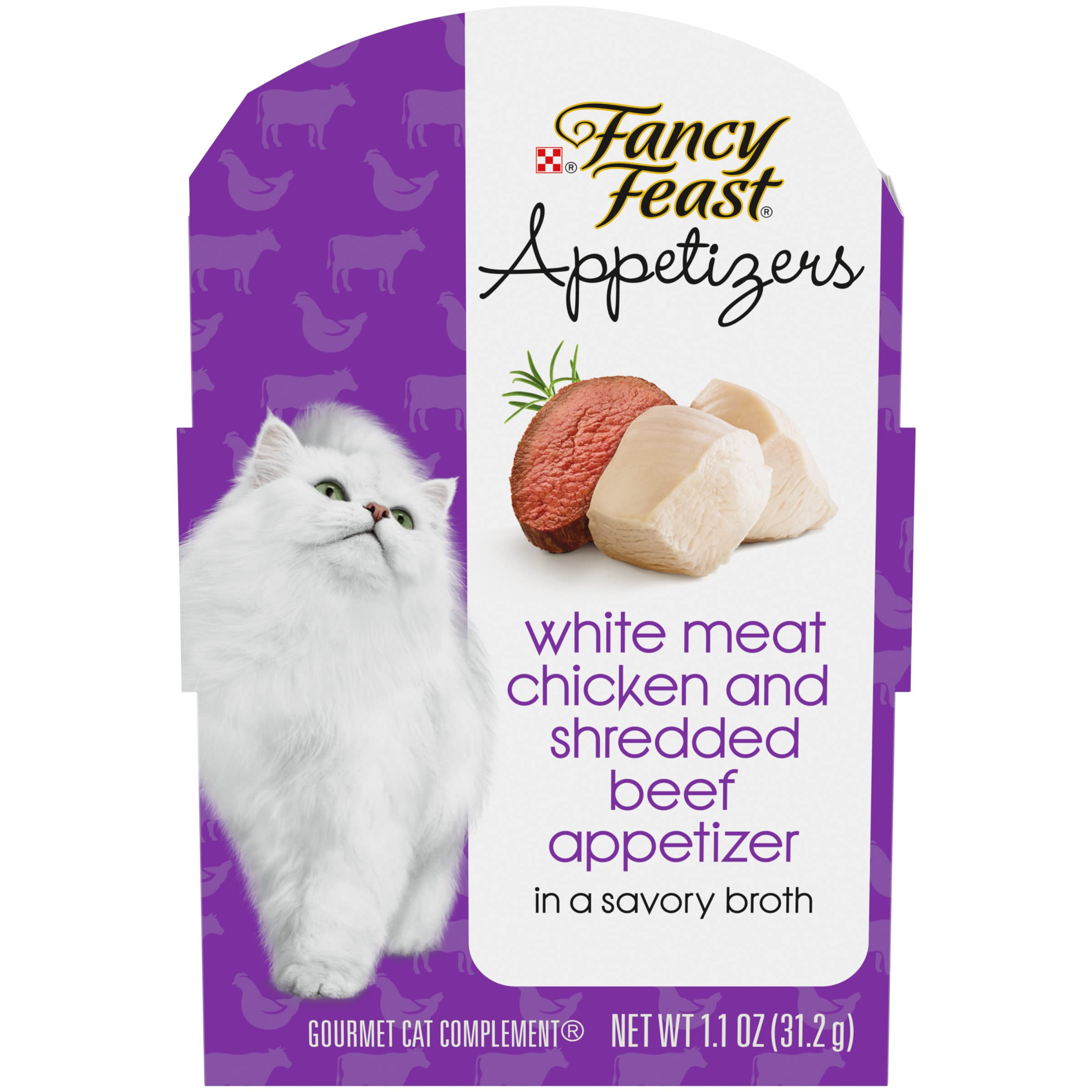 Purina Fancy Feast Appetizers Lickable Grain Free Cat Food Topper White Meat Chicken and Shredded Beef Appetizer - (Pack of 10)