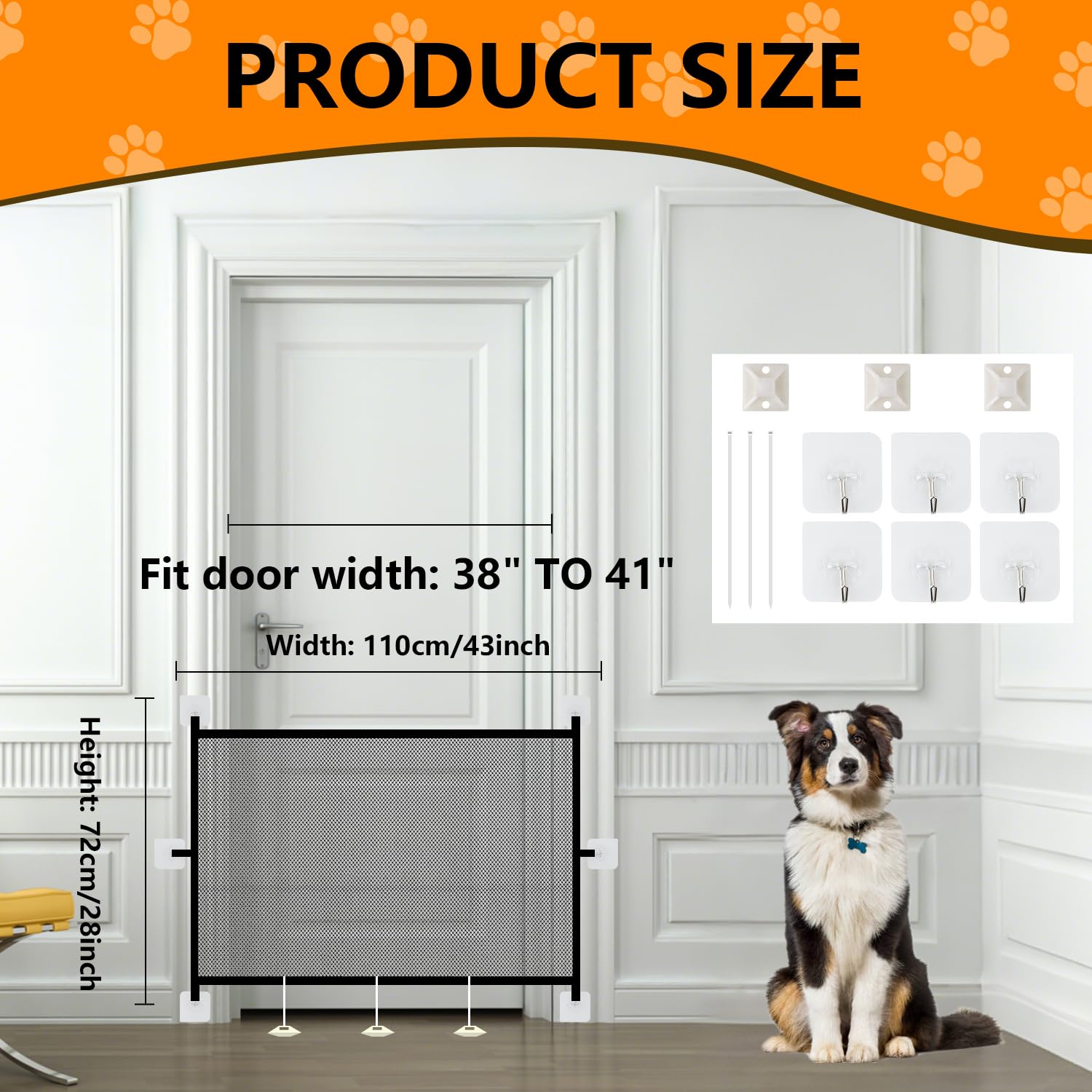 Dog Gate for Stairs & Doorways, Pet Gates for The House, Dogs Screen Mesh Gate for Pets, 43    W x 28 H