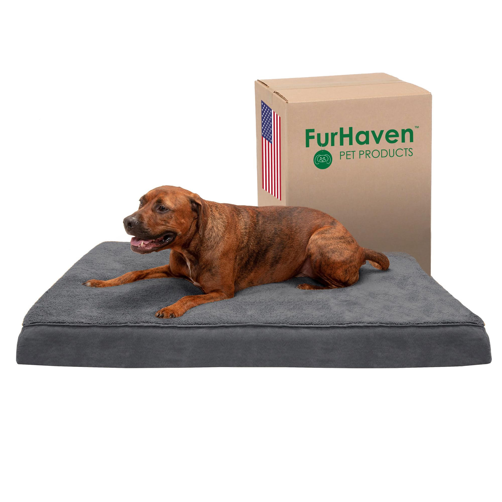 Furhaven Cooling Gel Dog Bed for Large Dogs w/ Removable Washable Cover, For Dogs Up to 95 lbs - Terry & Suede Mattress - Gray, 
