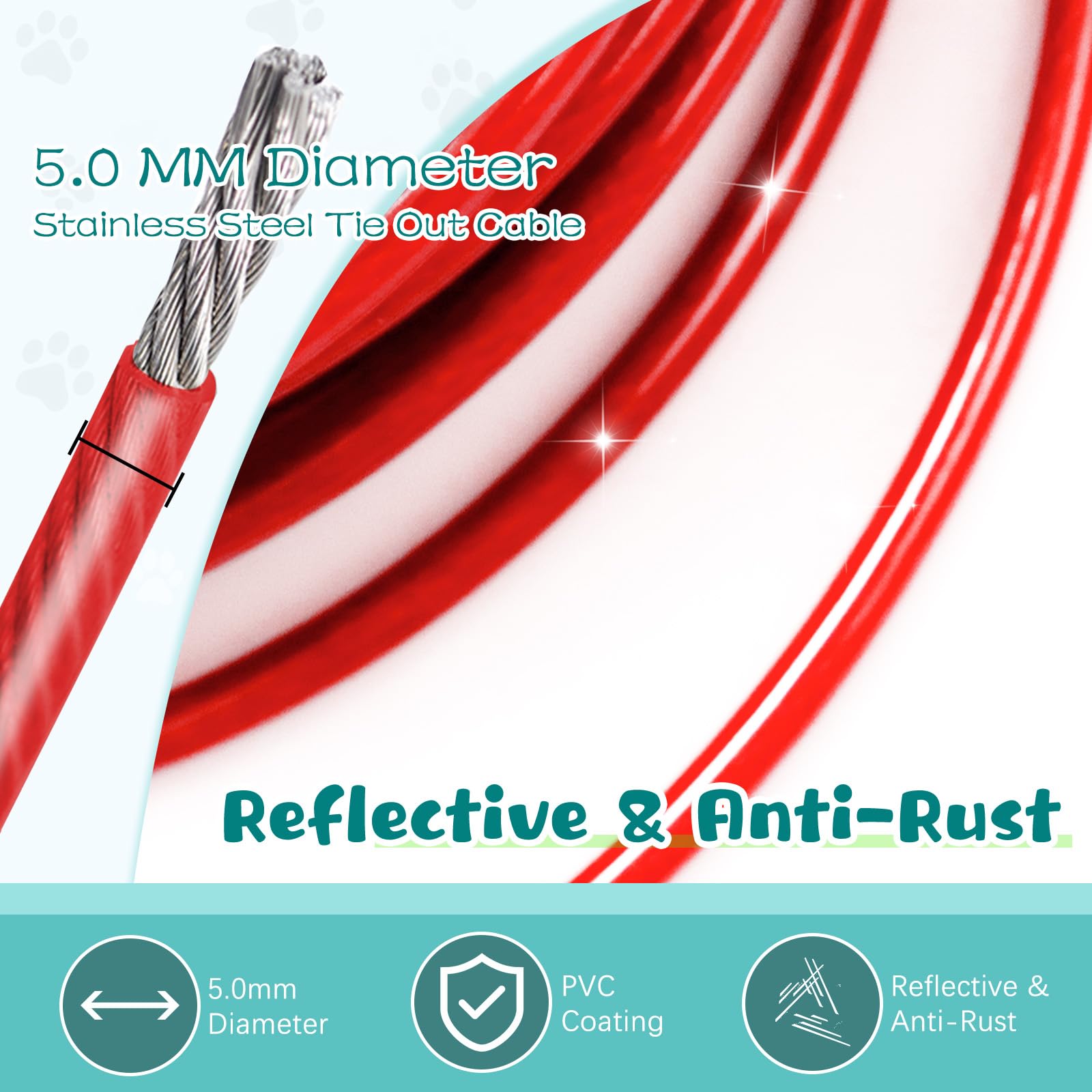 Dog Tie Out Cable Chew Proof 30Ft, Dog Lead Heavy Duty, Dog Leads For Yard 30Ft & Dog Runner Cable, Solid Large Dogs Tie Out Cable With Spring For Training Outside Yard & Camping