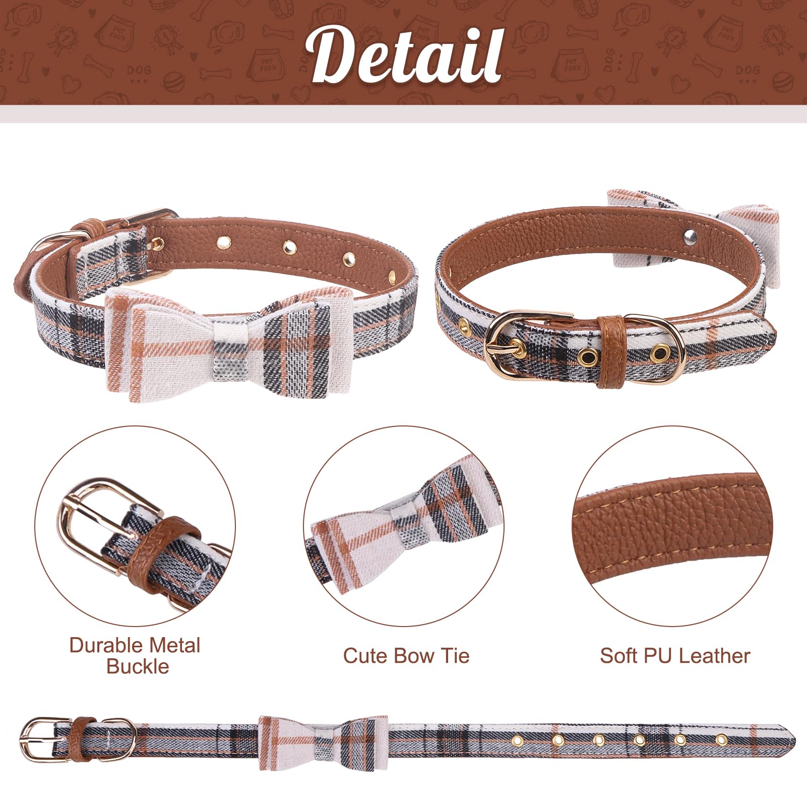 Expawlorer Dog Collar And Leash Set - Classic Plaid Medium Dog Collar With Bow Tie, Cute Collar And Leash Set, Adjustable Dog Co