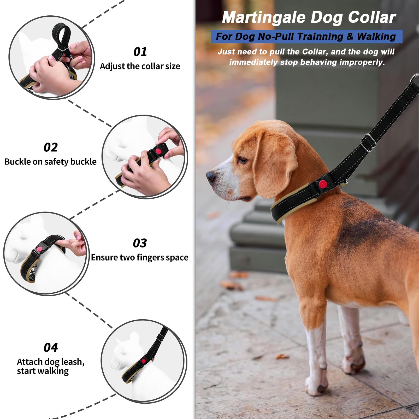 Monstoyo Martingale Collar for Dogs, No Pull Adjustable Nylon Choke Collar, Large Khaki