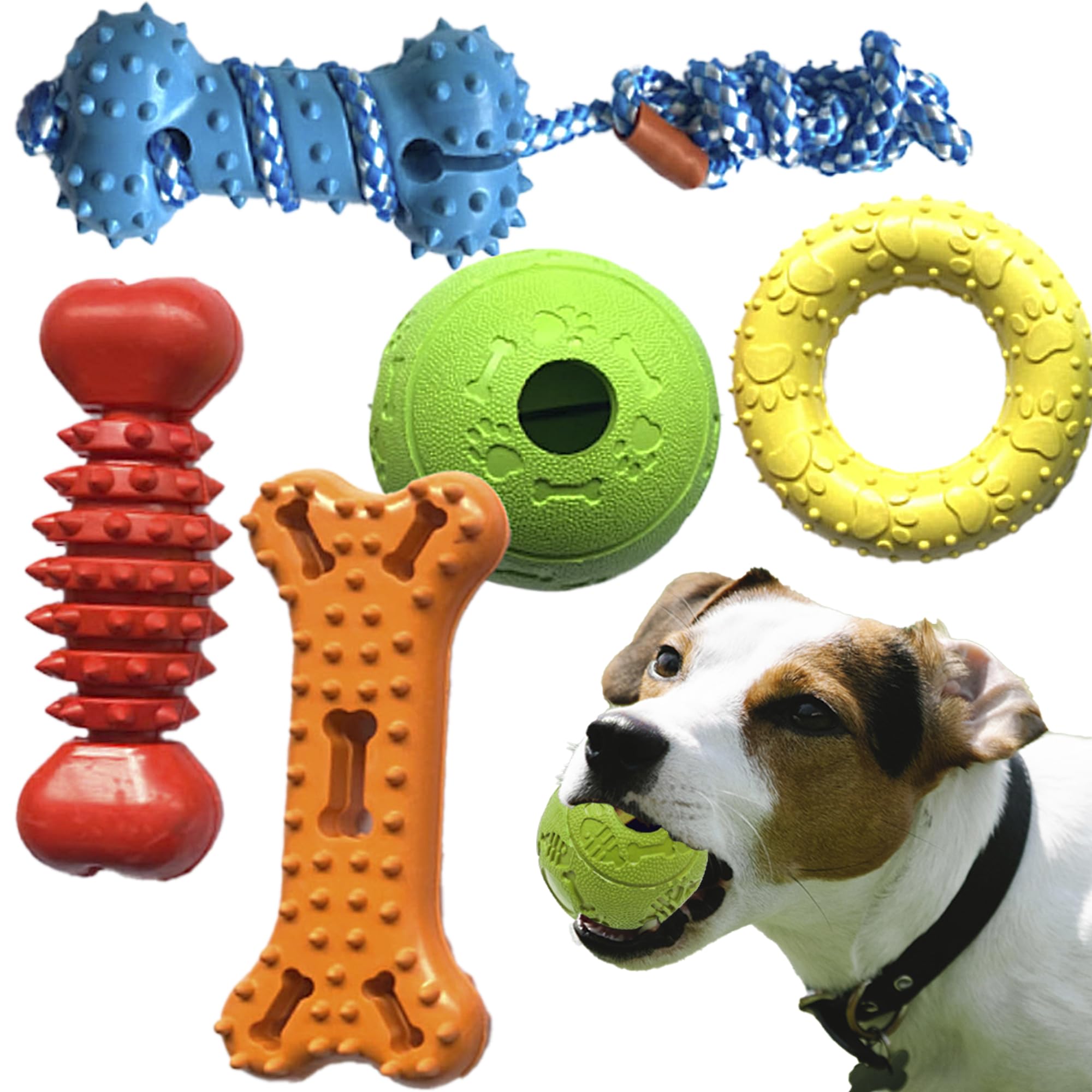 Jalousie Plush & Rope Dog Toys - Squeaky, Premium Rubber (5 Pack For Small/Medium Dogs & Puppies)