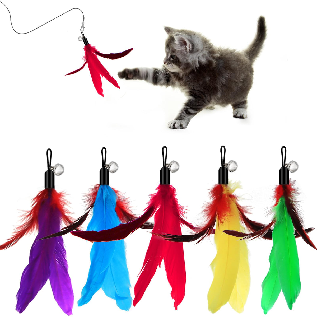 Oodosi Cat Wand Refills, Wand Replacements, Cat Feather Toys Attachments For All Cats