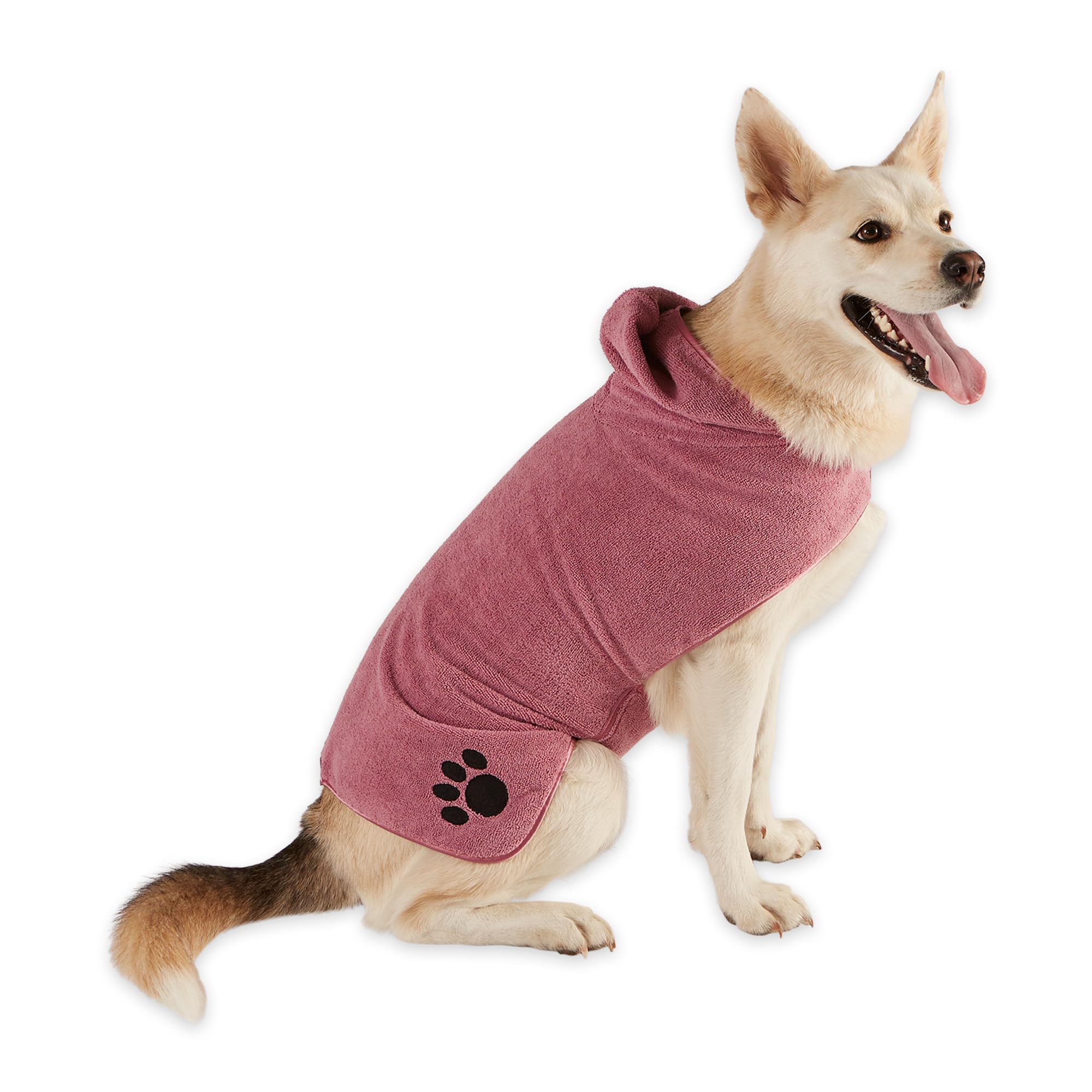 Bone Dry Pet Robe Collection Embroidered Absorbent Microfiber Bath Robe With Adjustable Closure, For Dogs & Cats, Large, Rose
