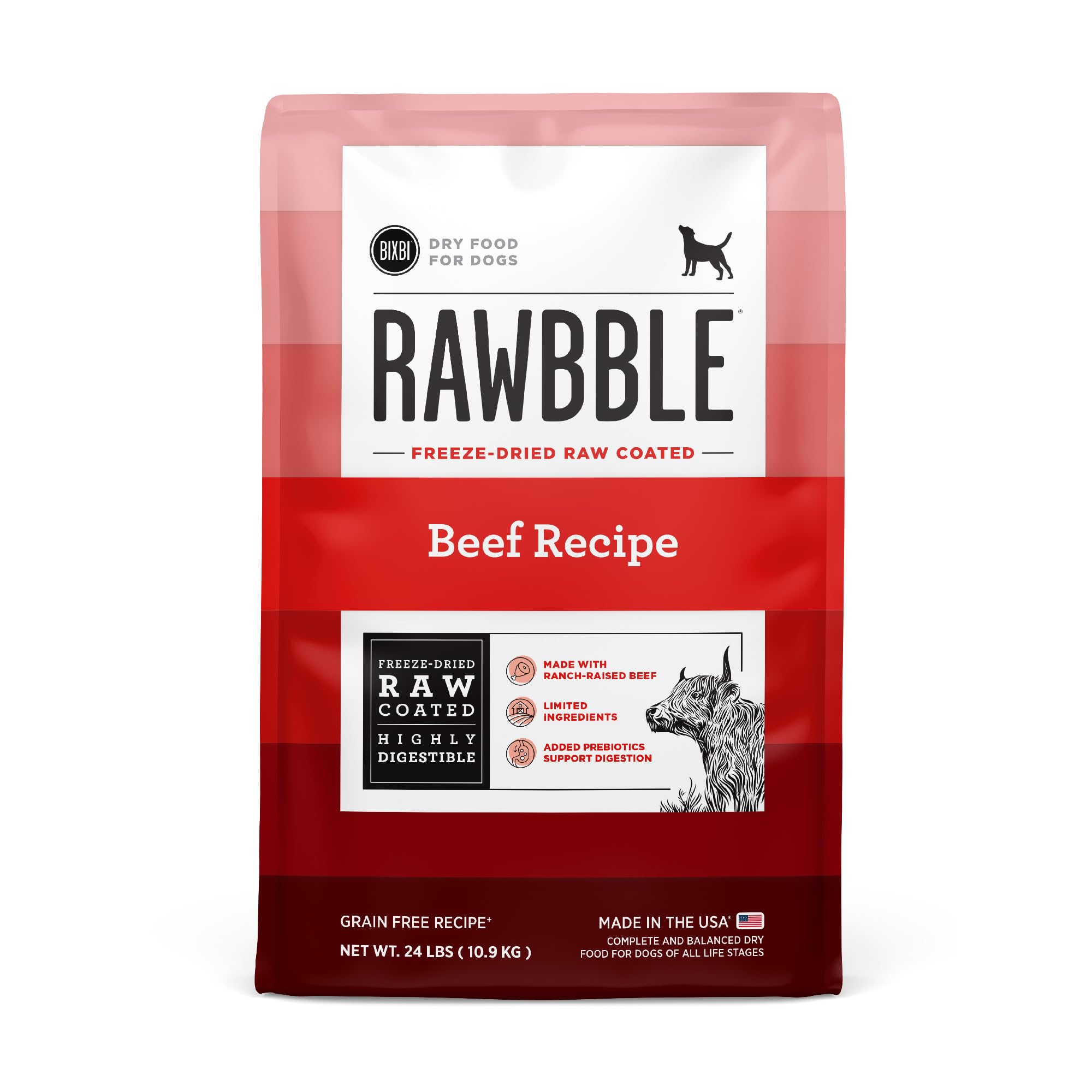 BIXBI Rawbble Dry Dog Food, Beef, 24 lbs - USA Made with No Meat Meals or Fillers - Freeze Dried Raw Coated Dog Food - Industry