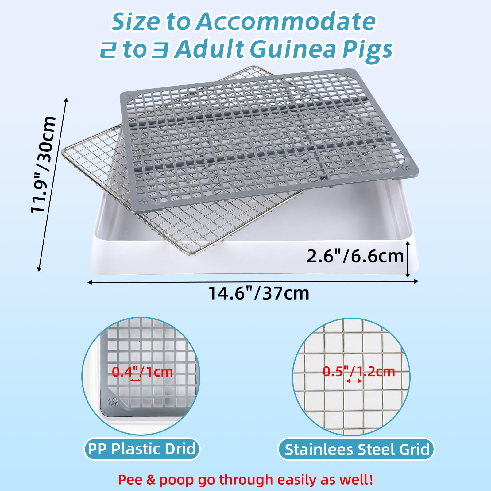 Fhtonge Bunny Litter Pan For Cage Corner With Steel Grid Holes, Rectangula Rabbit Litter Box Pet Toilet For Rat Chinchilla Hedge