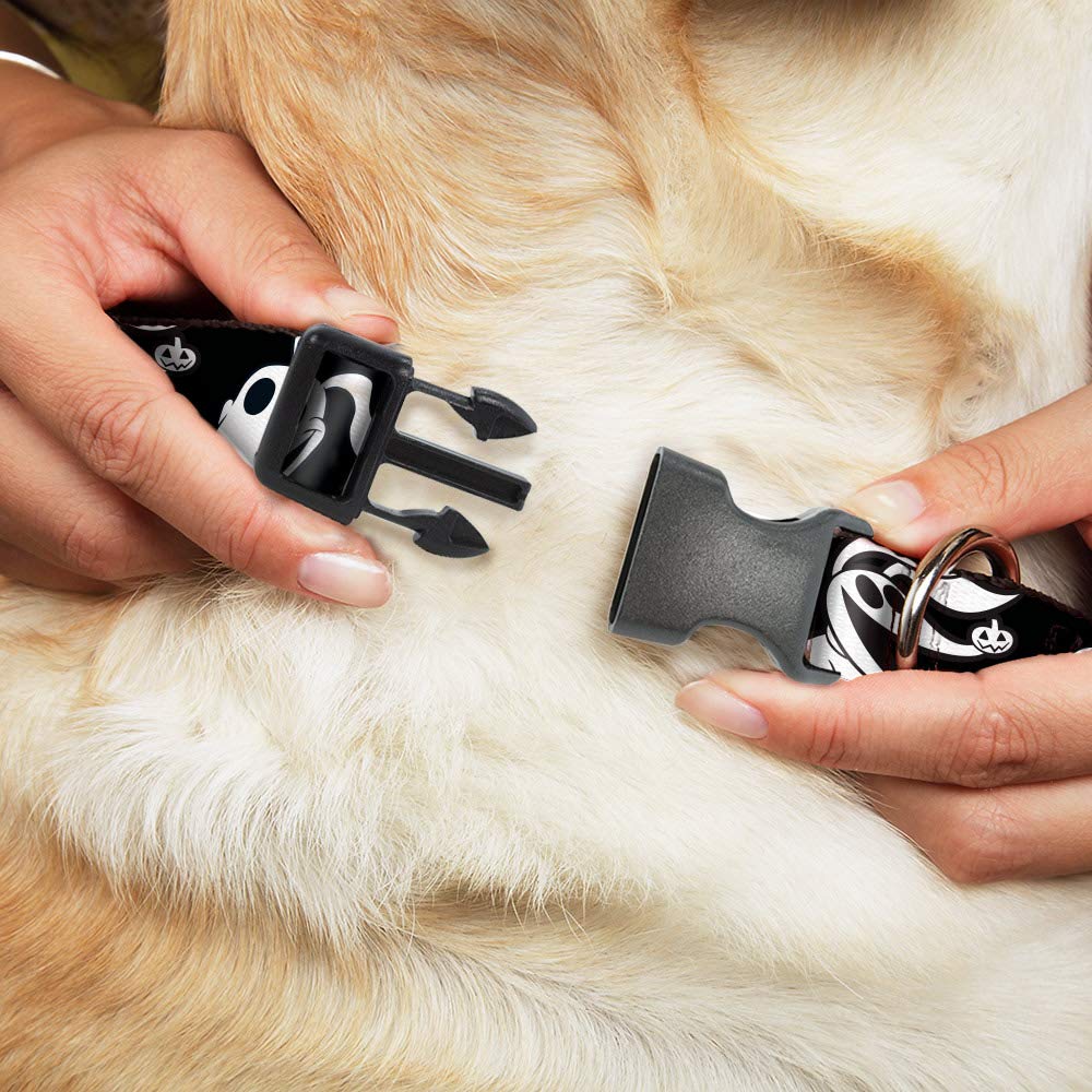 Buckle-Down Dog Collar Plastic Clip Nightmare Before Christmas Zero Expressions Black White 11 To 17 Inches 1.0 Inch Wide