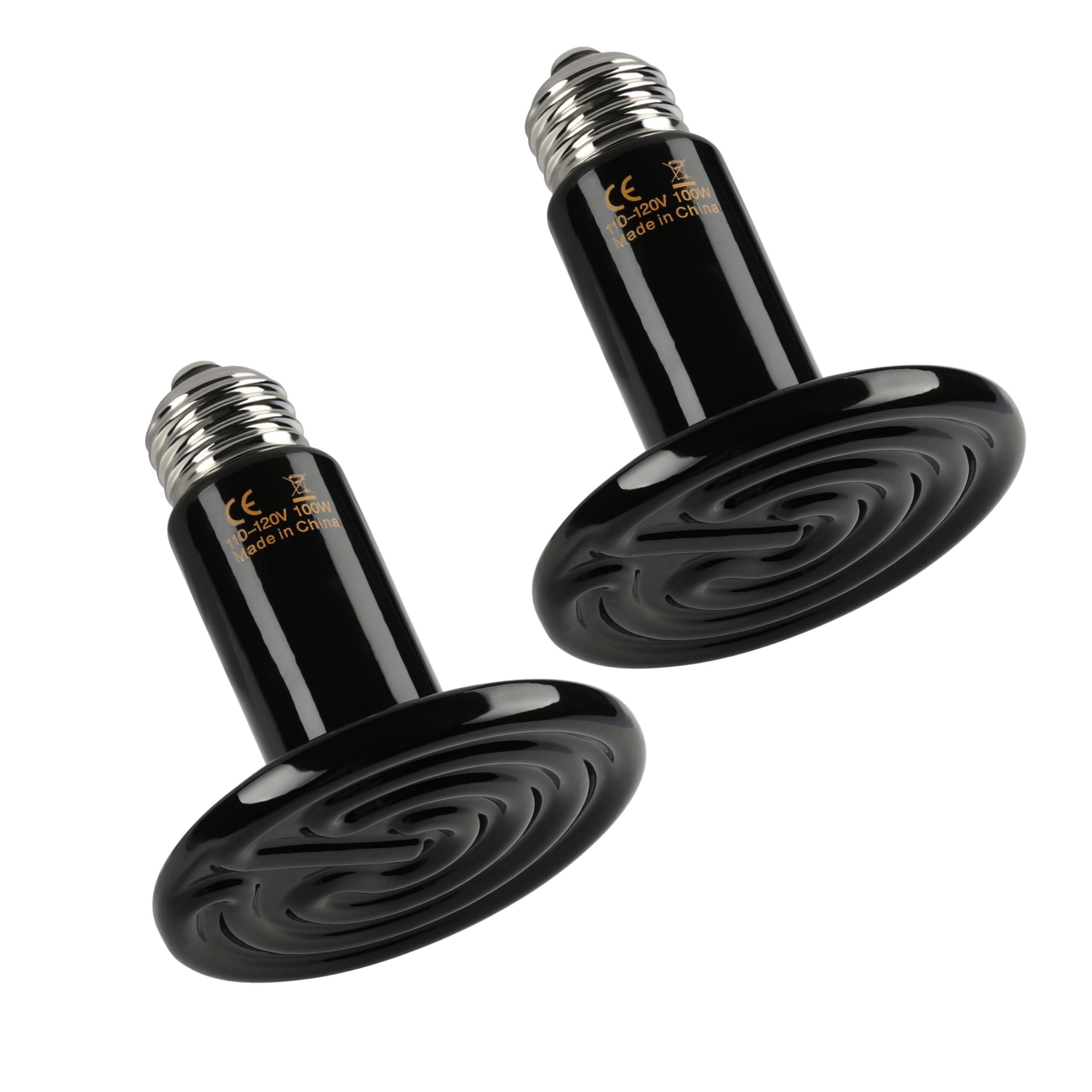 Simple Deluxe 100W Ceramic Heat Emitter 2 Pack Reptile Heat Lamp No Light Emitting Heat Bulbs for Amphibian Terrarium, Bearded D