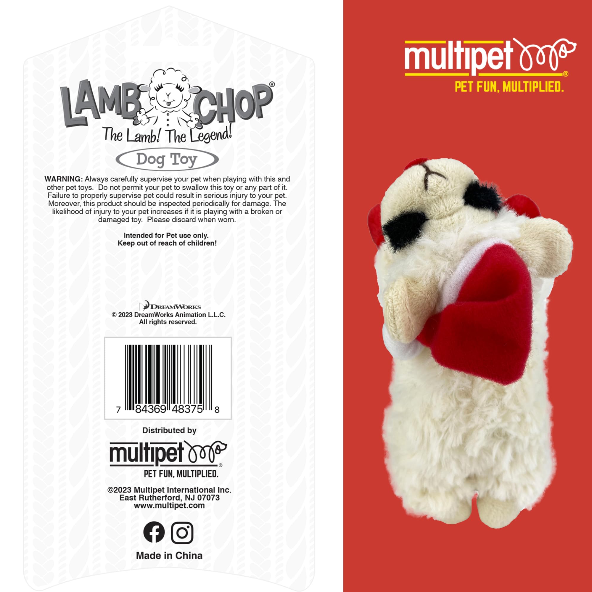 Multipet Lamb Chop Dog Plush Toy W/ Santa Hat - Squeaky Dog Toy For All Dogs - Extra Soft Plush Dog Toy - Stuffed Animal Dog Toy For Cuddling & Playing - Cute Pet Toy (6”, Cream)