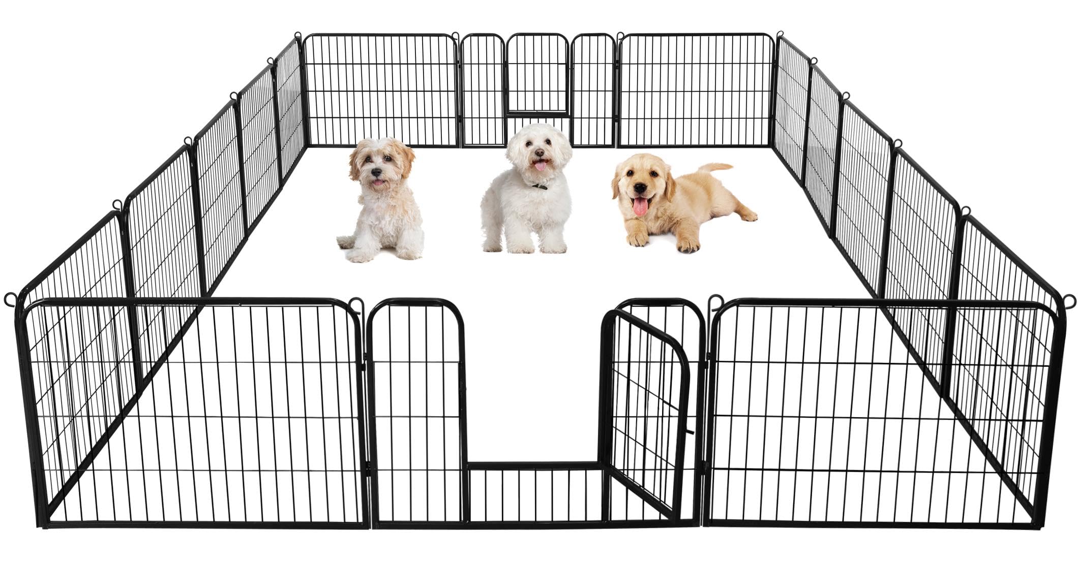 Topeakmart 24-Inch Foldable Dog Pen Metal Pet Playpen Puppy Cat Exercise Fence Barrier Playpen Kennel Outdoor Indoor Black 16 Pa
