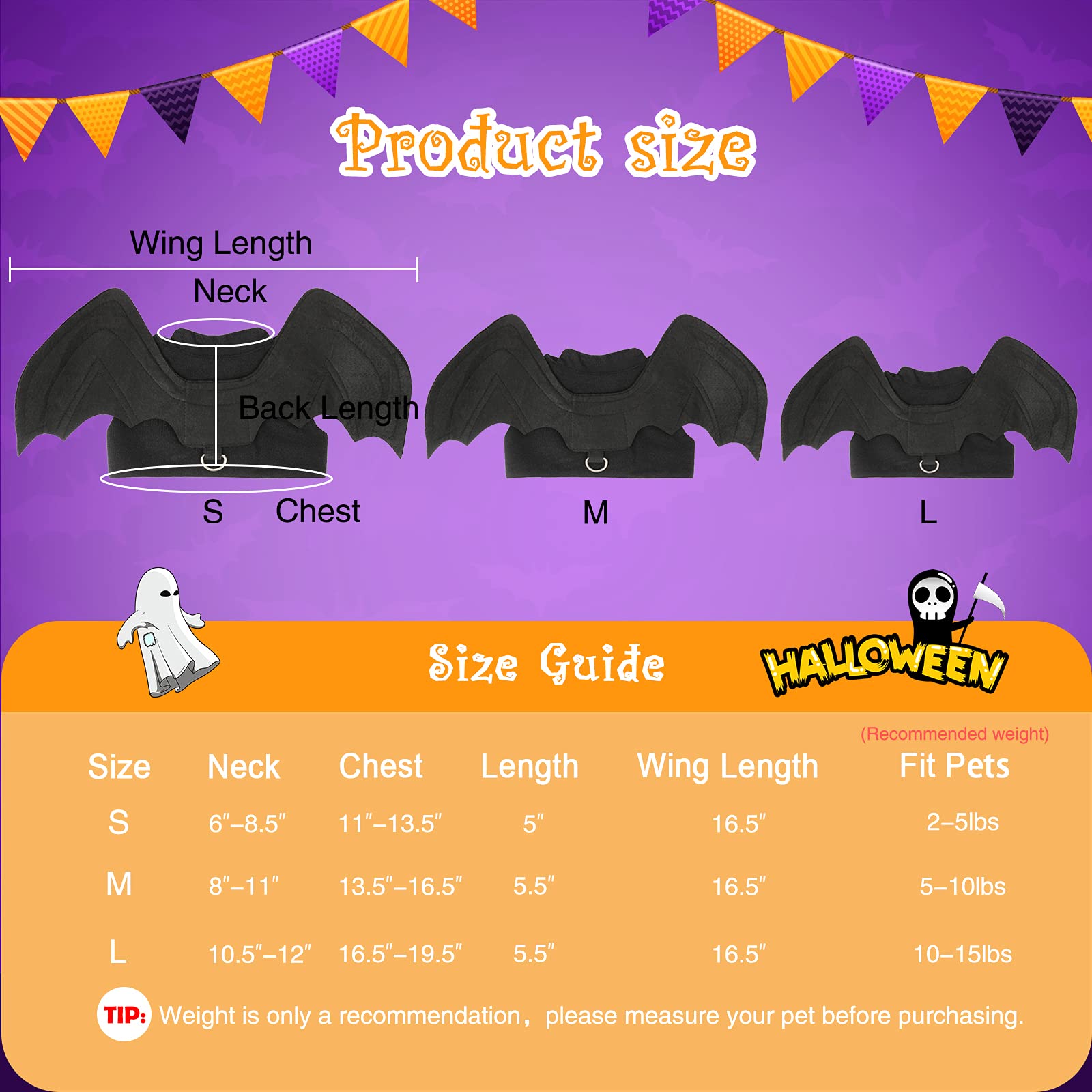 Rypet Dog Halloween Costume - Halloween Bat Wings Pet Costumes For Dogs Cats Halloween Party Medium