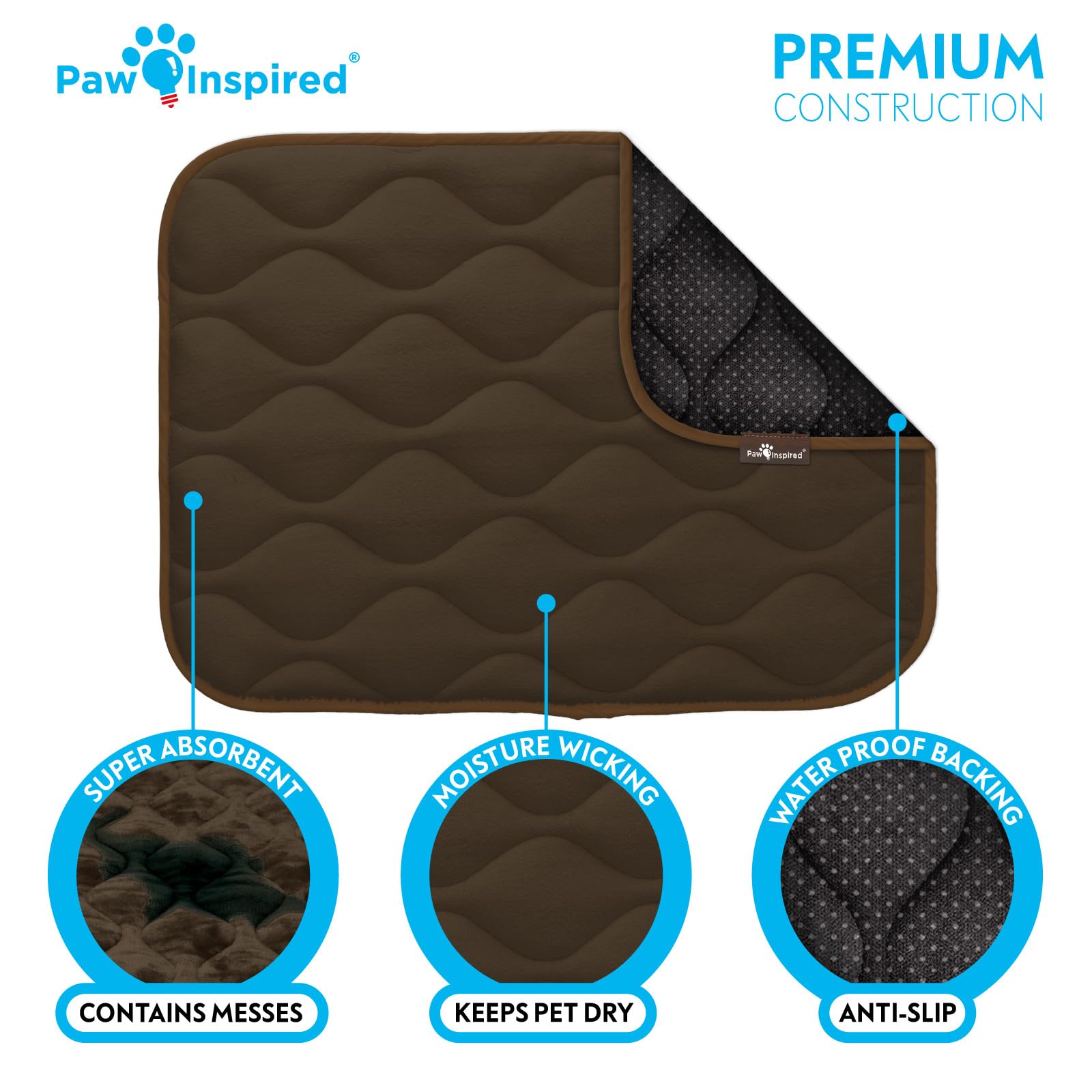 Paw Inspired Washable Padded Crate Mats For Dogs | 23'' X 17'' Pad, Fits 24-Inch Kennels | Leakproof, Waterproof Bottom, Plush P