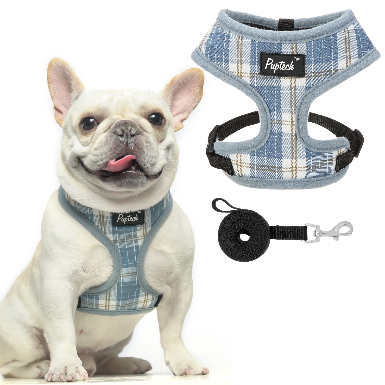 Pupteck Soft Mesh Dog Harness And Leash Set Pet Puppy Cat Comfort Padded Vest No Pull Harnesses, Sky Blue, S