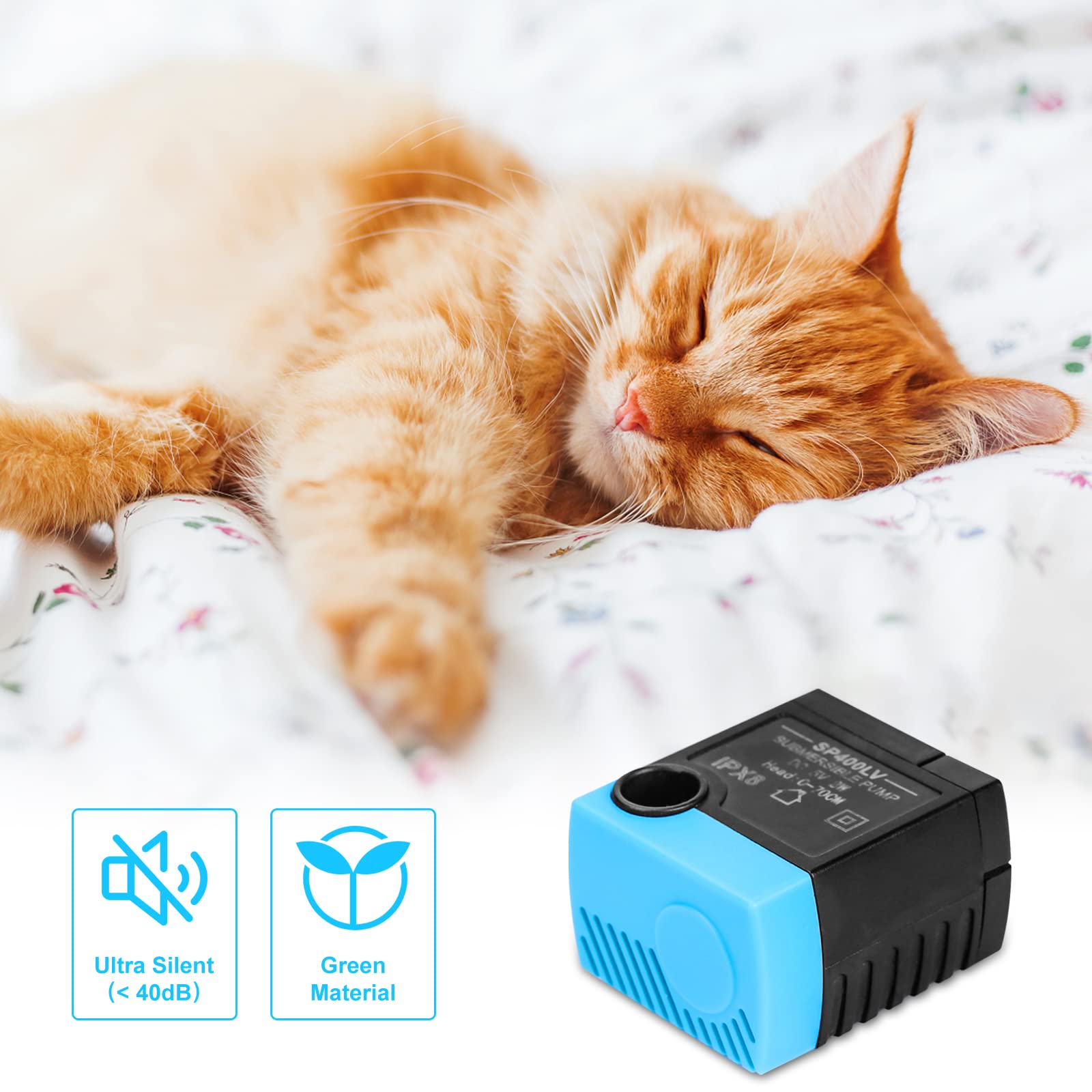 Carcent SP-400LV Cat Water Fountain Pump, SP-400LV USB Plug Replacement Pump Compatible with Butterfly, Seaside, 360 Plastic Pet
