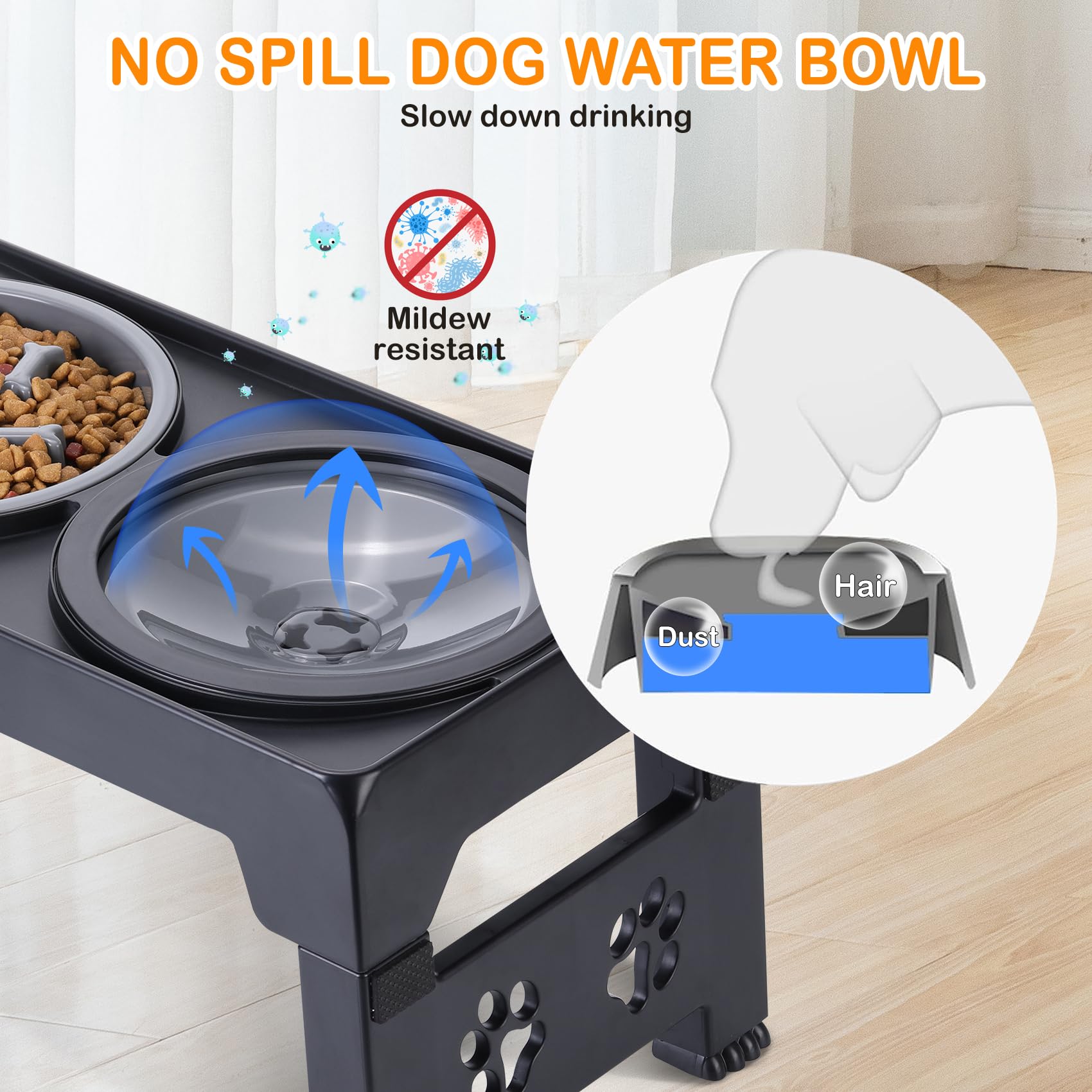 LALOBLUE Elevated Dog Bowls, Raised Slow Feeder Dog Bowls with No Spill Water Bowl, Dog Bowl Stand Adjusts to 5 Heights 2.95'',