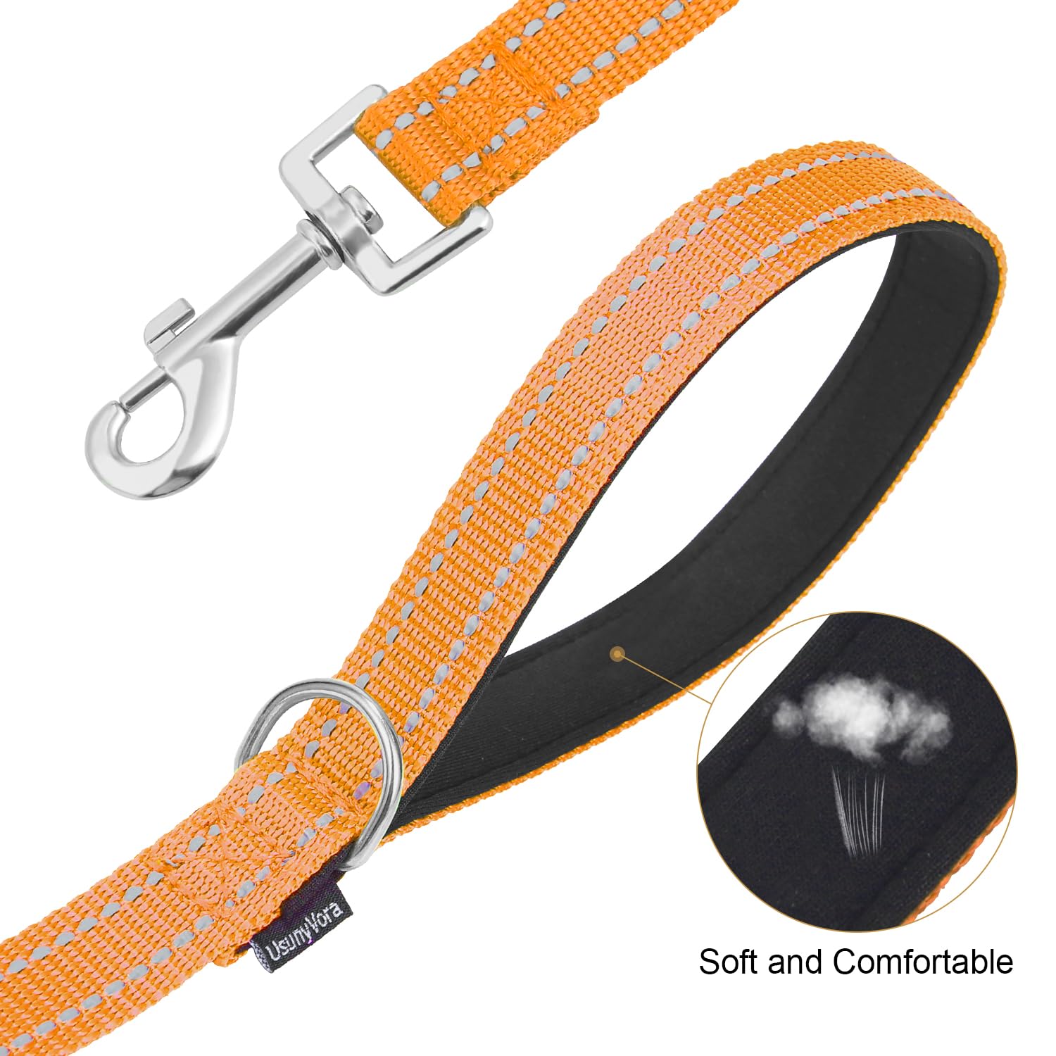 Usunyvora Reflective Nylon Dog Leash For Walking,Strong Dog Leash With Padded Handle For Puppy And Small Dogs,5 Ft,Orange
