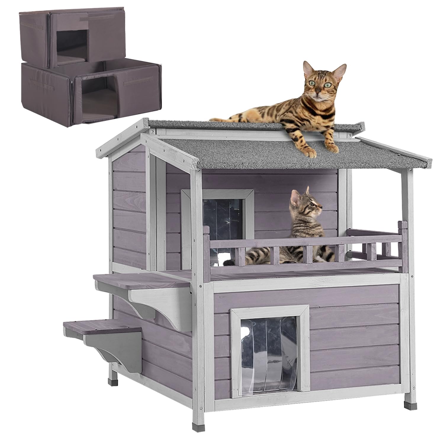 Cat House Outdoor 100% Insulation Feral Kitty Shelter With Insulated Liner For Winter,Waterproof Heated Cat Condo