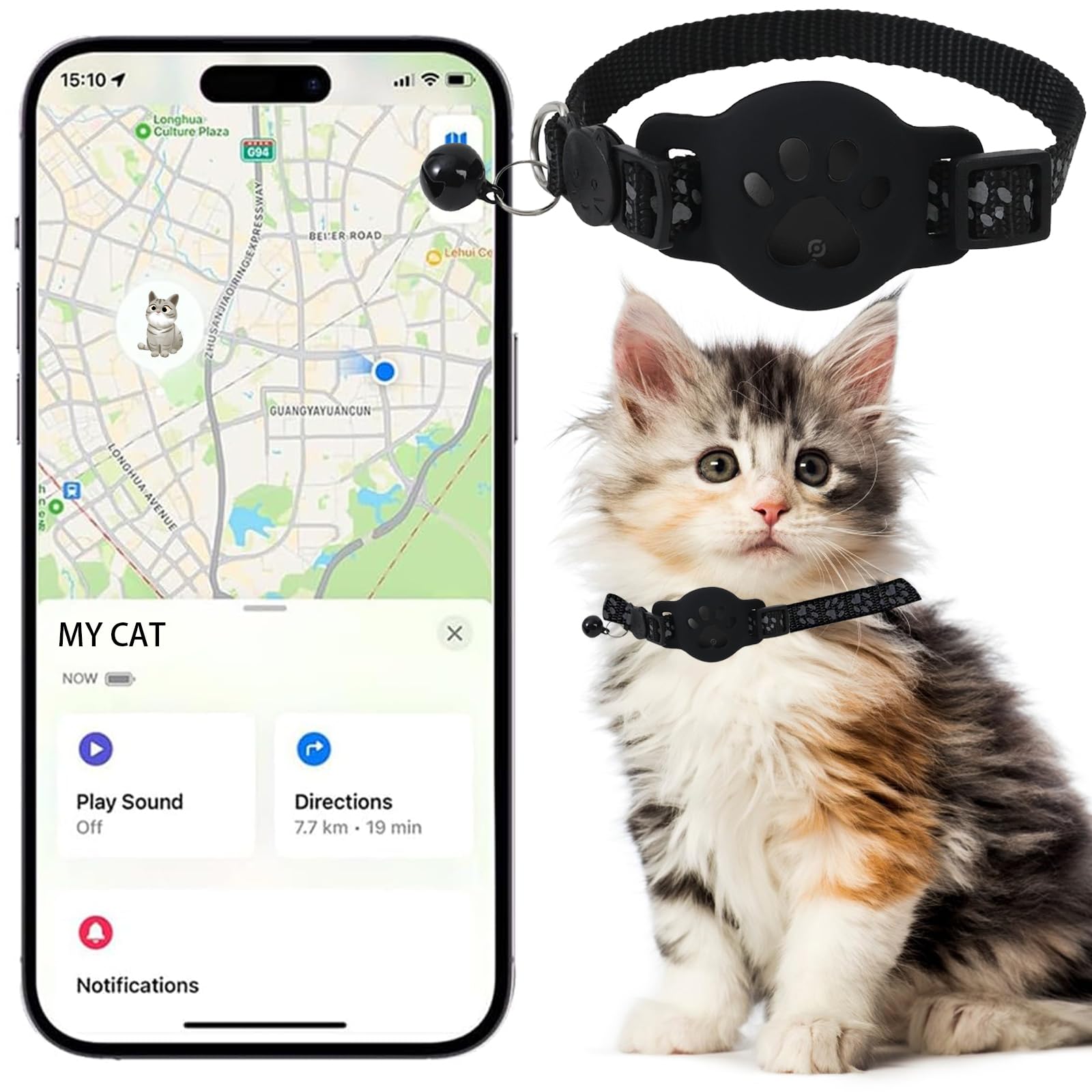 Cat Tracker Gps Collar For Cats Electronic Pet Locator Waterproof Compatible With Apple Find My No Monthly Fee Ideal For Small T