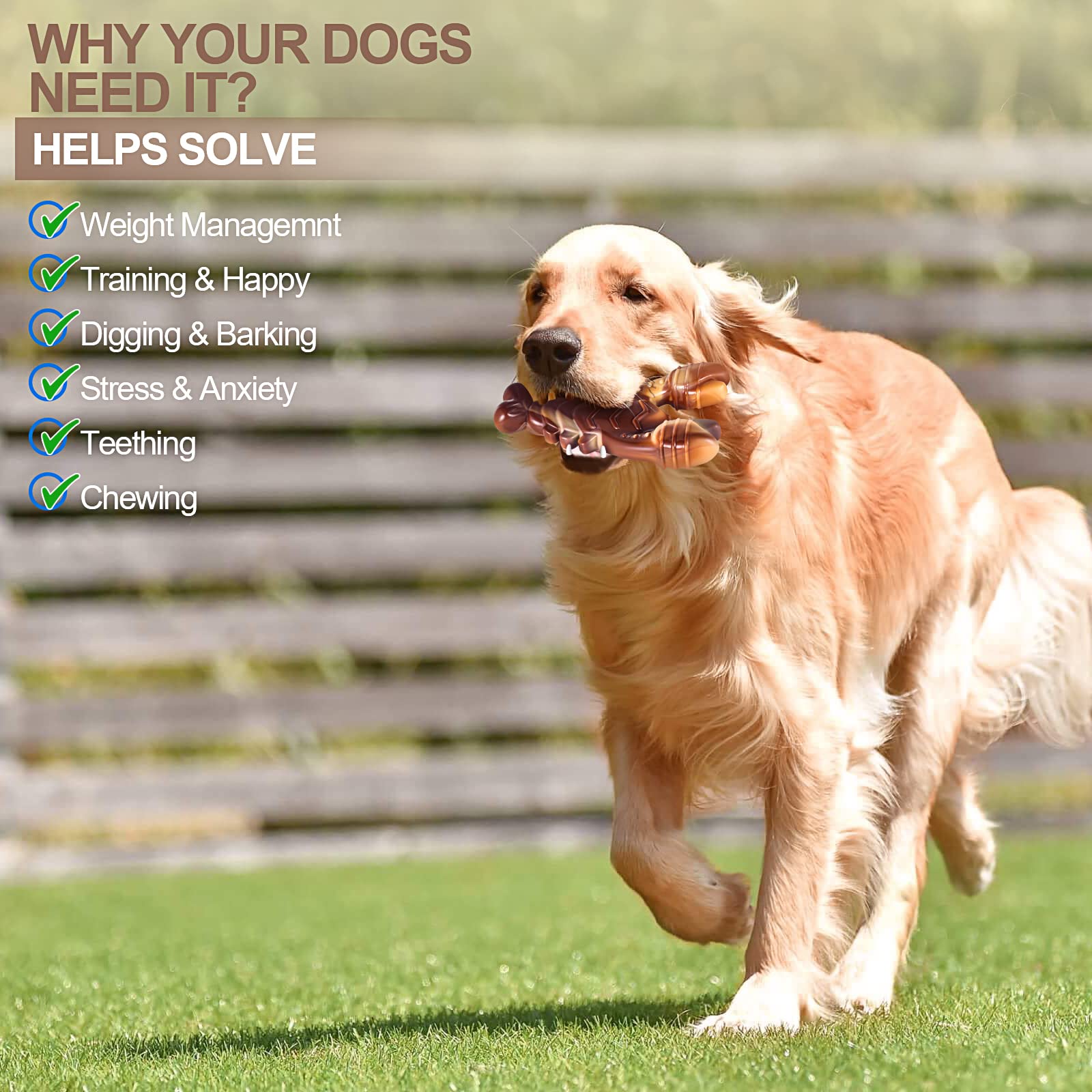 Petsta Indestructible Dog Toys For Aggressive Chewers, Extreme Tough Dog Toys For Large Dogs, Real Beef Flavored, Dog Bone For M